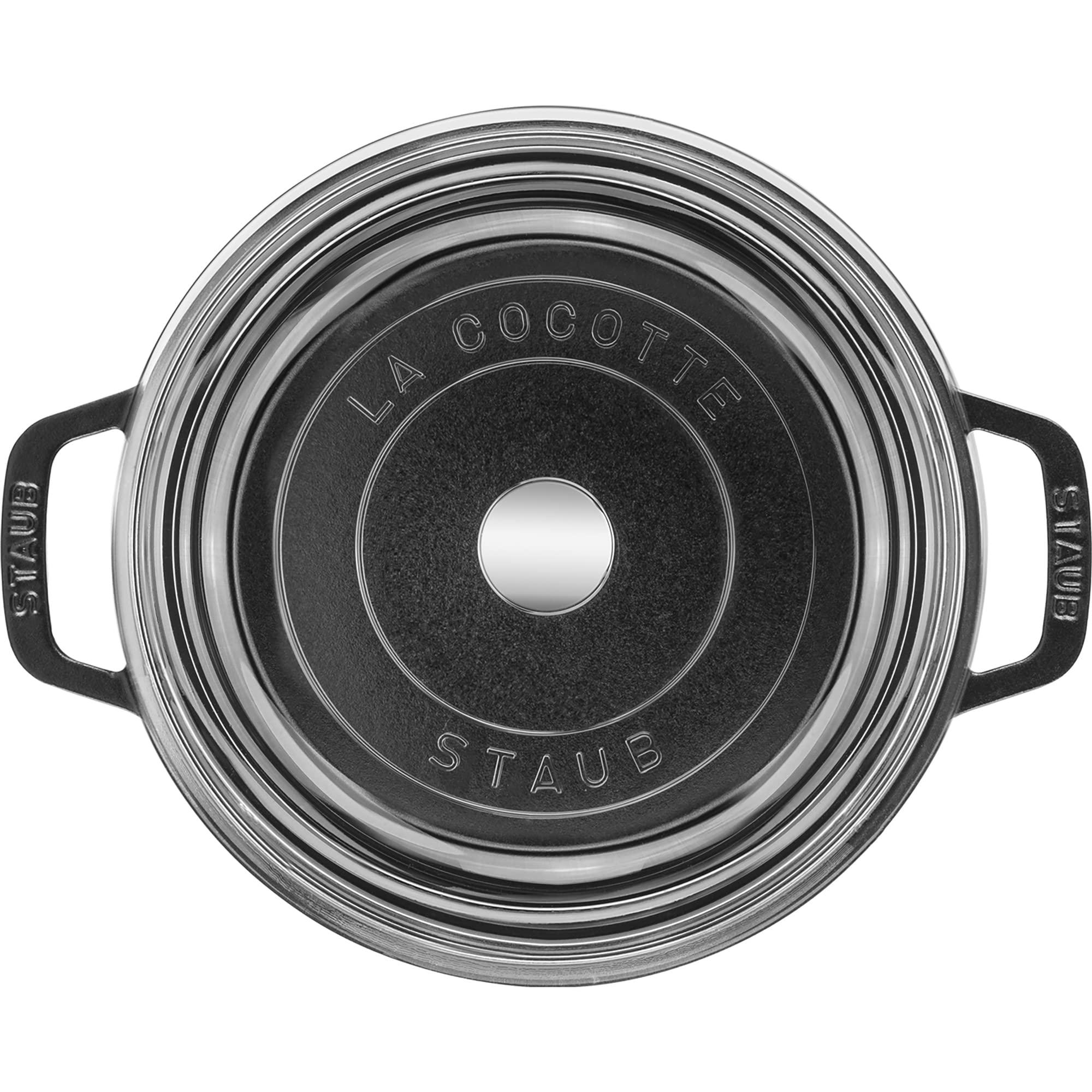 STAUB STAUB Cast Iron Dutch Oven 4-qt Round Cocotte with Glass Lid, Made in France, Serves 3-4, Black