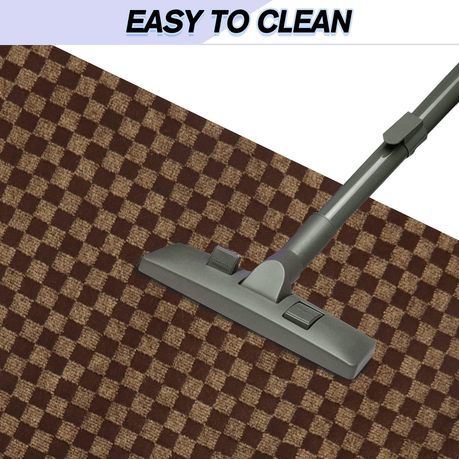 Weidear Custom Size Backed Non-Slip Area Rugs Runner, Easy Clean, Waterproof Runner Rugs for Hallway Entryway, Kitchen, Laundry, 3FT x 25FT, Brown Checkered