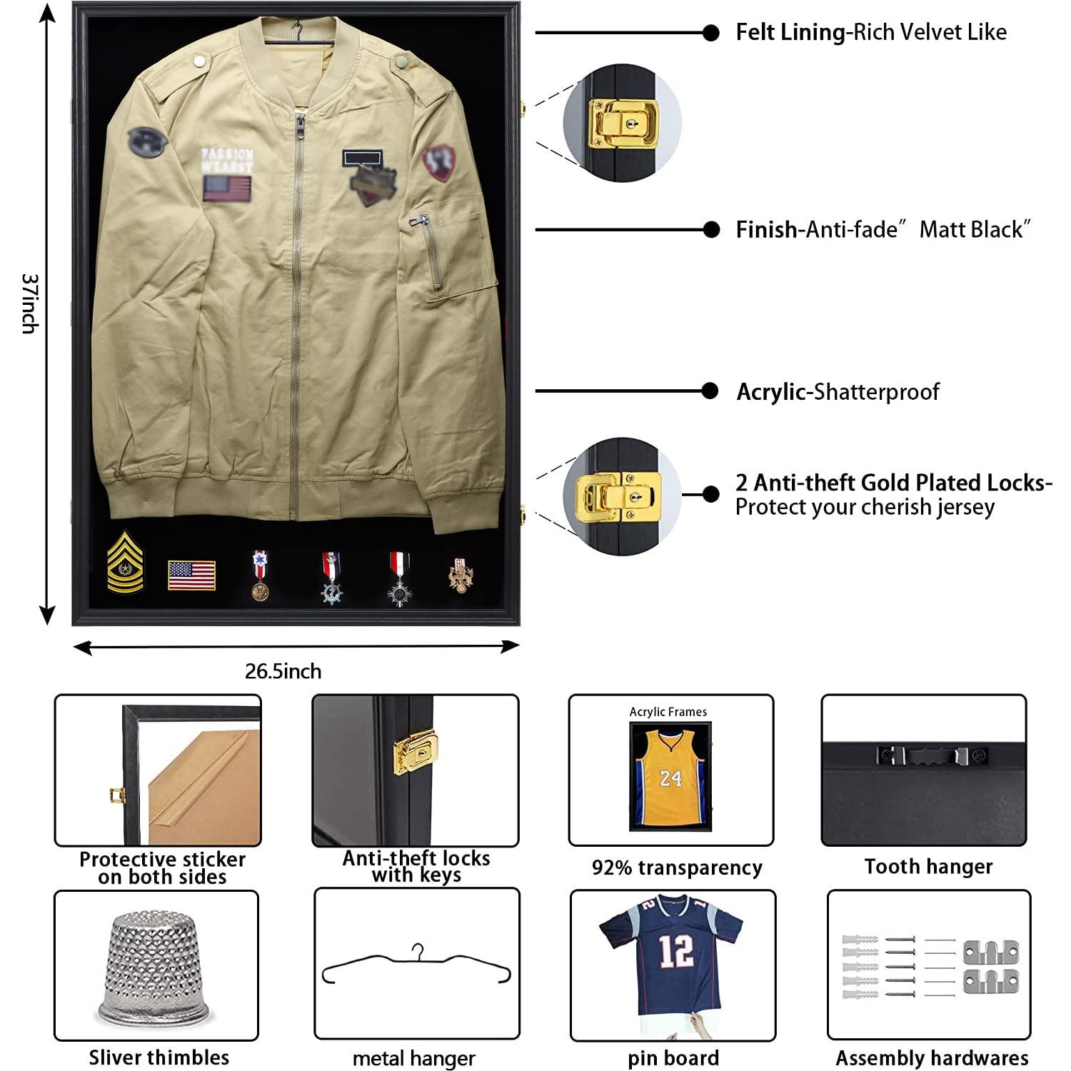 IHEIPYE Iheipye Military Uniform Shadow Box - Police Uniform Display Case - Jacket Display Box with 98% Uv Protection Acrylic and Hanger for Navy Police Officer Uniform Jacket XXL Sport Shirt, Black