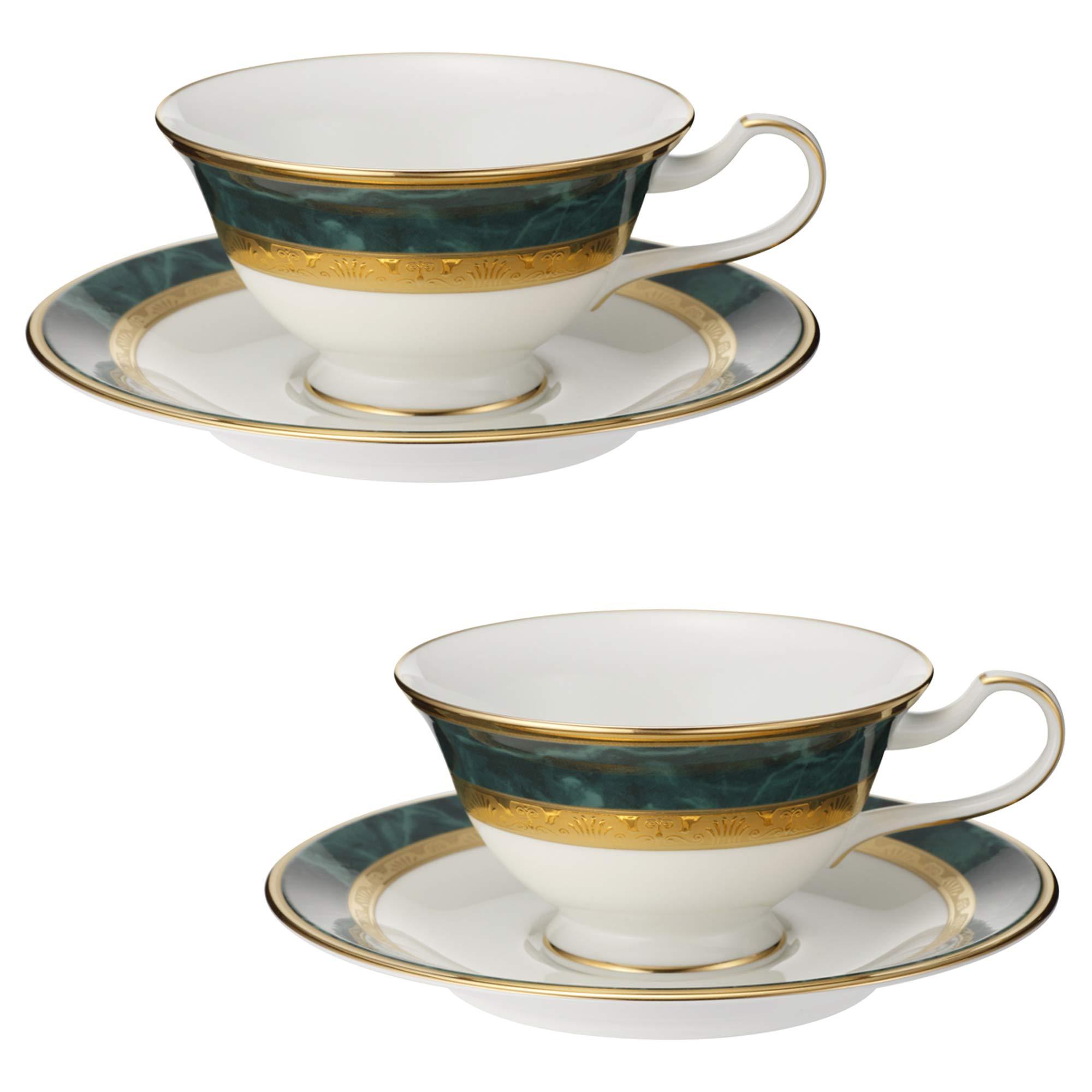 Noritake Noritake Y6988/4712 Noritake Cup & Saucer (Pair Set) (For Both Coffee and Tea) 7.8 fl oz (220 cc), Fitzgerald, 2 Guests, Green, Bone China