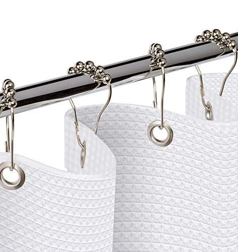 Creative Scents Waffle Fabric White Shower Curtain with Liner Set - Includes Free Clear Liner, Decorative Shower Curtain for Bathroom Set - Rustproof Metal Grommets Waterproof Hotel Quality 72" x 72" Heavy 290 GSM