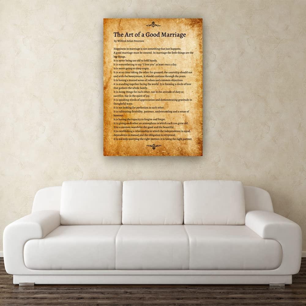 CZWTXWD The Art of A Good Marriage Poem Wall Art Wilferd Arlan Peterson Quotes Posters for Room Picture Painting on Canvas Kitchen Prints Vertical Home Decoration for Bedroom Printed Canvas Bathroom Photos (08x12inch(20x30cm),Framed)
