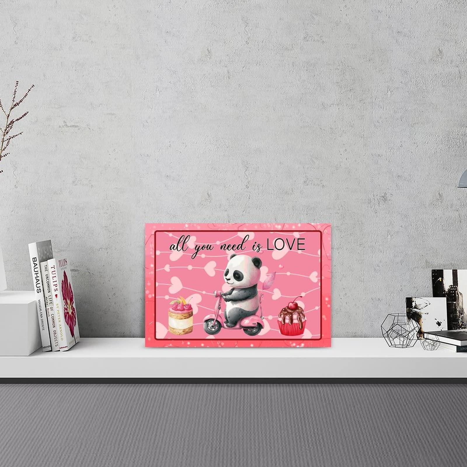 Autravelco Cute Panda All You Need Is Love Valentine Primitive Decor Signs Rustic Wooden Signs Vertical Bear Lover Valentines Day Gifts Wall Art Wood Plaque Sign Home Decor for Home Front Porch 12x18 Inch