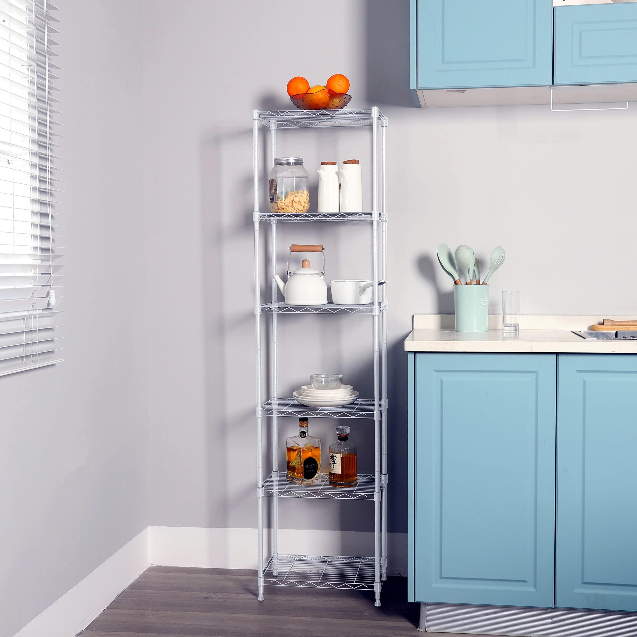 REGILLER REGILLER 6 Wire Shelving Steel Storage Rack Adjustable Unit Shelves for Laundry Bathroom Kitchen Pantry Closet (16.7L x 11.9W x 64H, White)