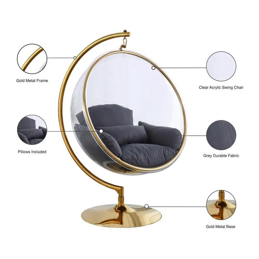 Pemberly Row Pemberly Row Gray Fabric Acrylic and Metal Swing Bubble Accent Chair