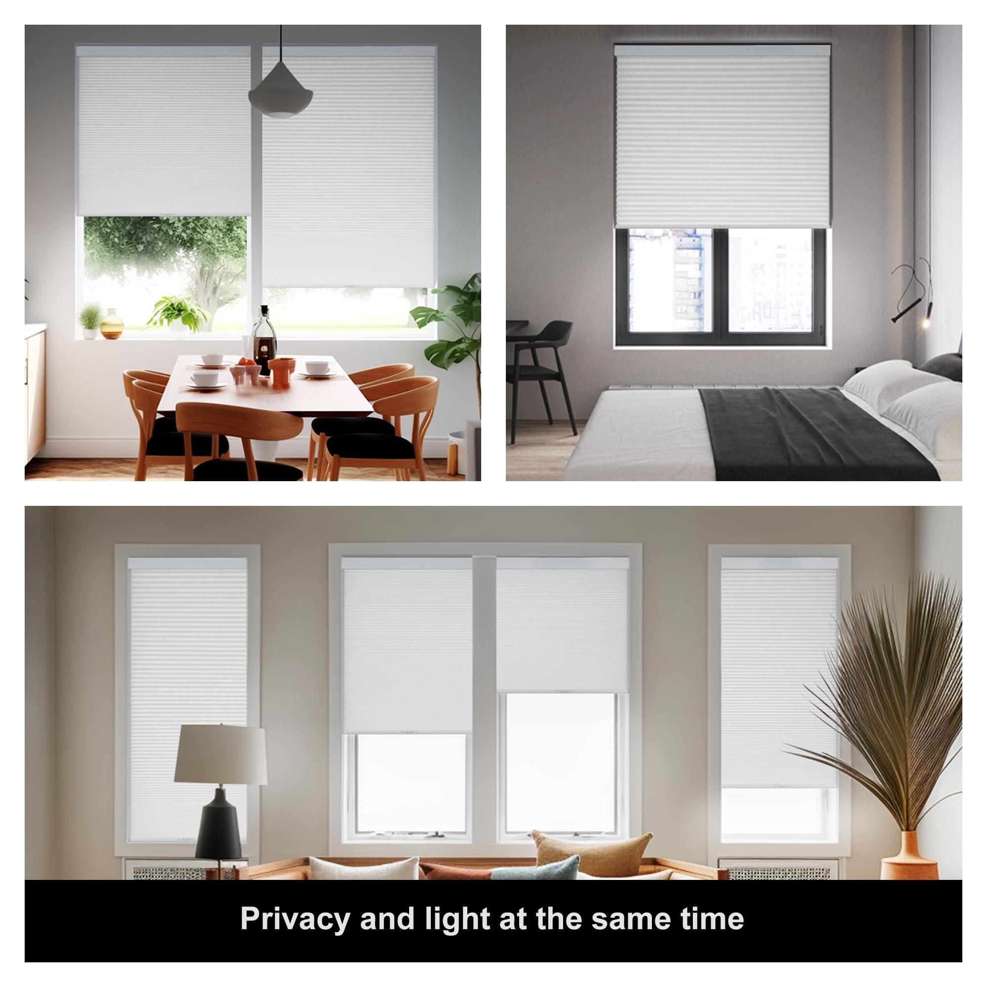 HOTSOON HOTSOON 1.8" Single Cell Blackout Cellular Shades Cordless Pull Down Cellular Blinds Thermal Insulated Honeycomb Blinds for Windows, Office, Blackout-White, 19" W x 78" H