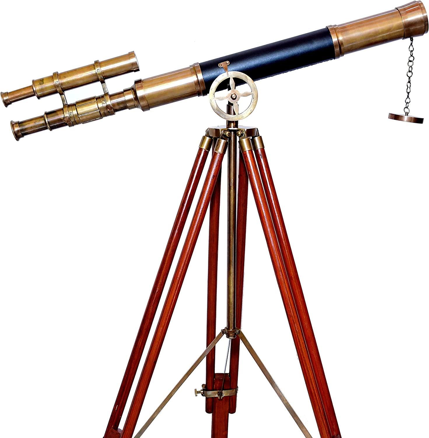 NAVIROCK Antique Brass Telescope for Bird Watching Nautical Telescope Designer Telescope with Wooden Tripod Floor Standing Telescope - NAVIROCK