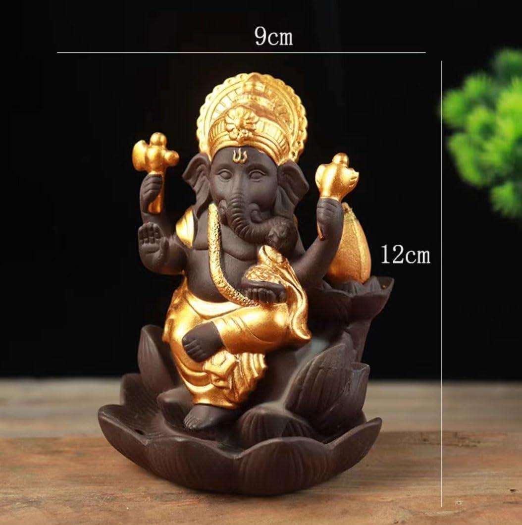 HUIMIMA Ornament Sculpture,Home Decorations,Backflow Incense Burner Ceramic Buddha Incense Holder Statue Elephant Buddha Figurine for Home Office(Gold)