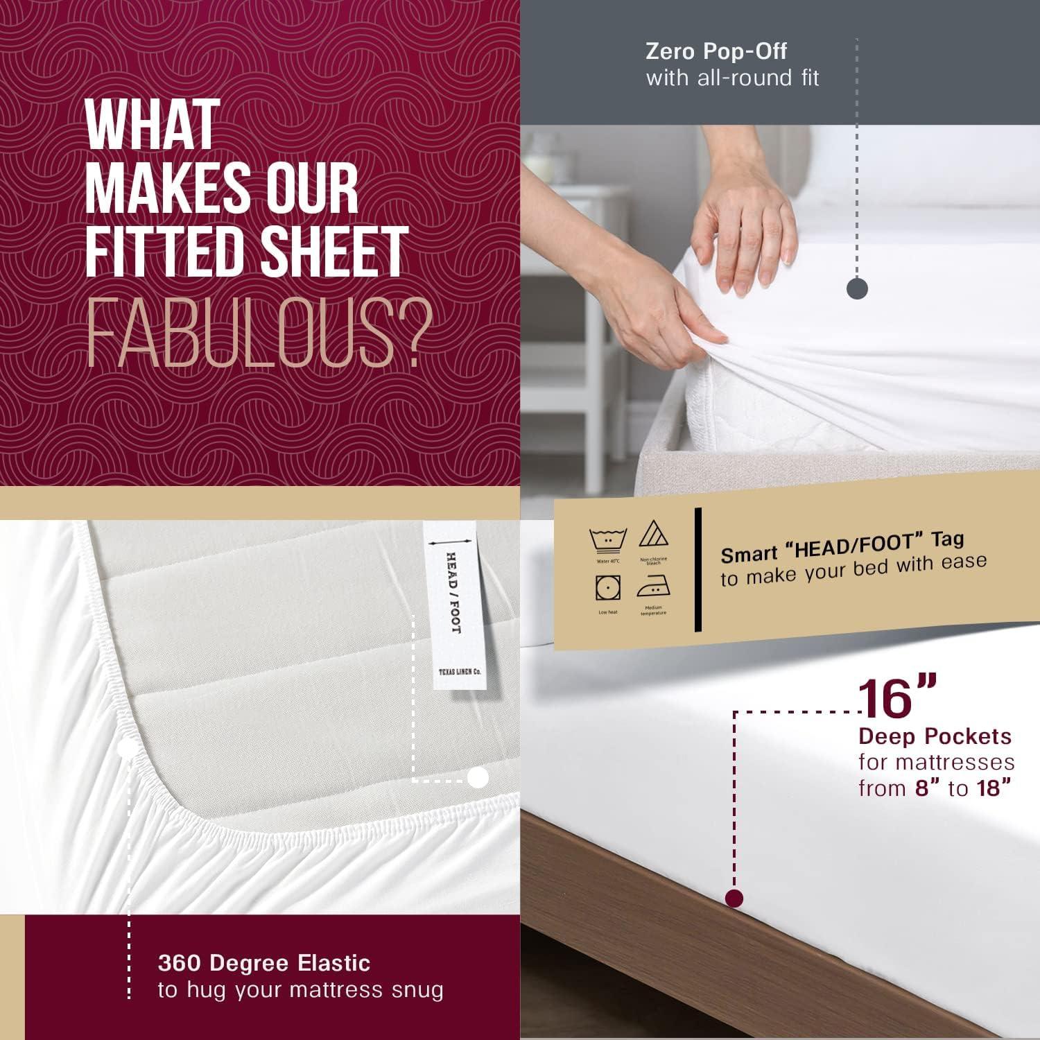 TEXAS LINEN CO. TEXAS LINEN CO. 100% Egyptian Cotton Sheets King Size - 800 High Thread Count Sheets King, 6 PC White Luxury Hotel King Size Sheets Set, 16\" Deep Pocket Sateen Weave Extra Soft Cooling Bed Sheet Sets