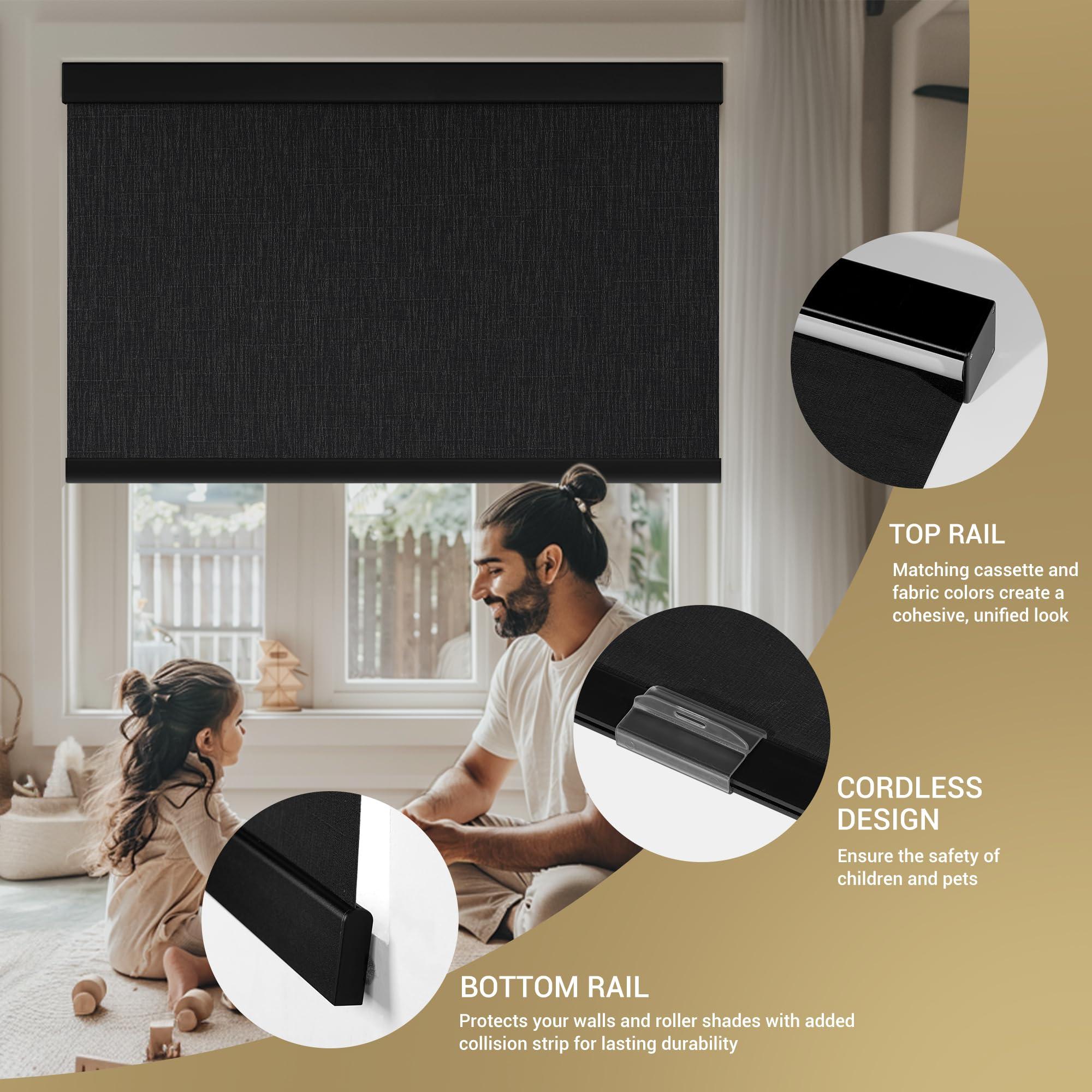 HOTSOON HOTSOON 100% Blackout Roller Blinds for Windows Cordless Roller Shades with UV Protection Jacquard Fabric, Room Darkening Thermal Insulated for Home, Easy to Install, Black, 41" W x 56" H