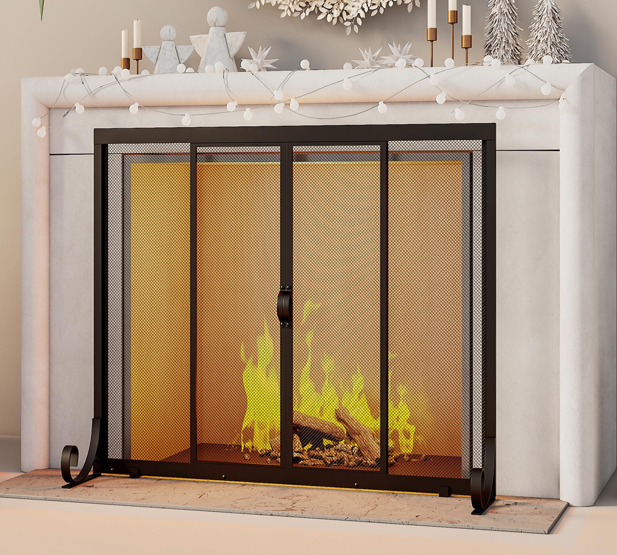 Fire Beauty Fire Beauty Fireplace Screen, Wrought Iron Mesh, Baby Safe Spark Guard Protector with 2-Doors Large Flat Guard Screens (35 x 28 Inch)