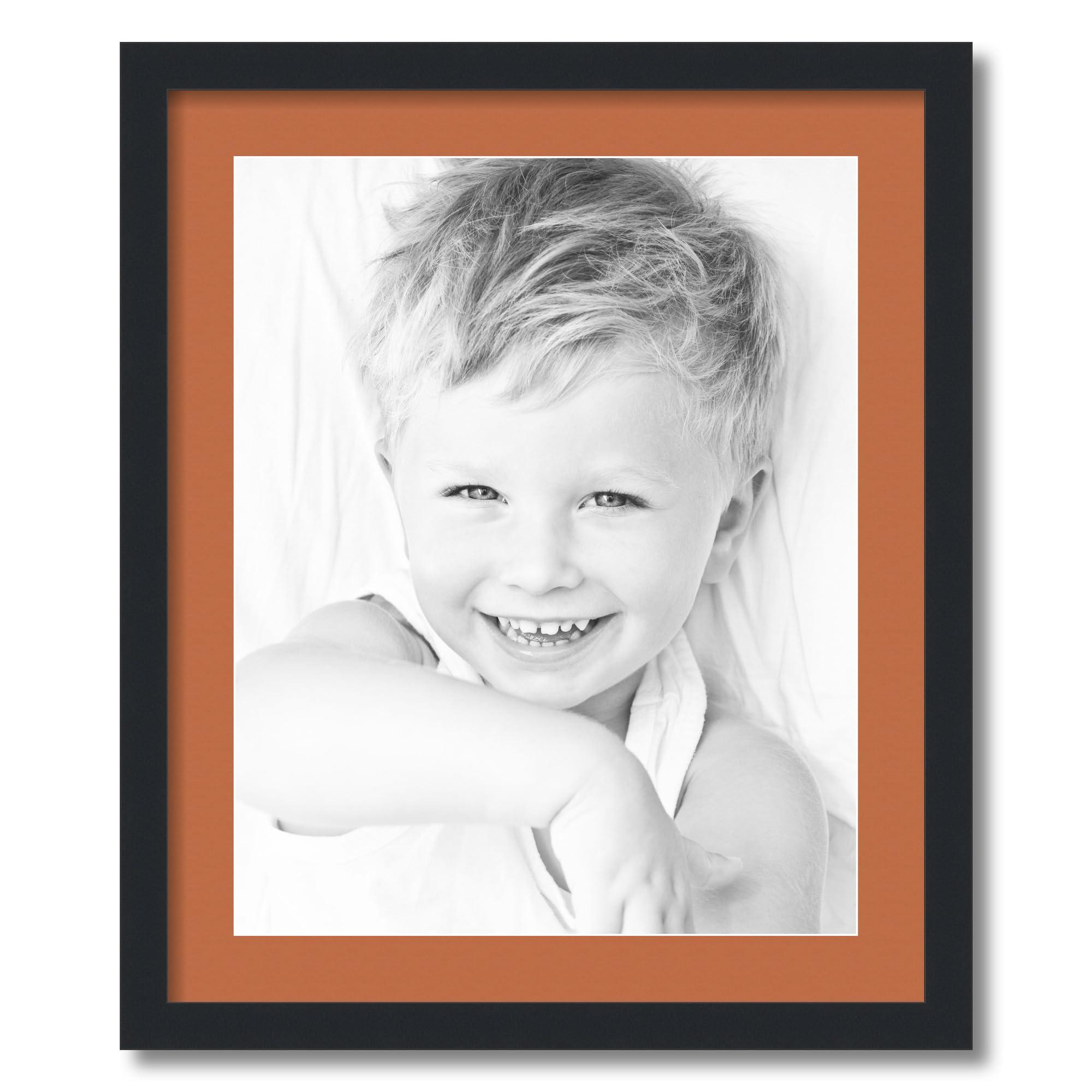 ArtToFrames ArtToFrames 16x20 inch Satin Black Picture Frame with 2 Inch Single Red Orange Mat, SingleMat-5180-16x20-693