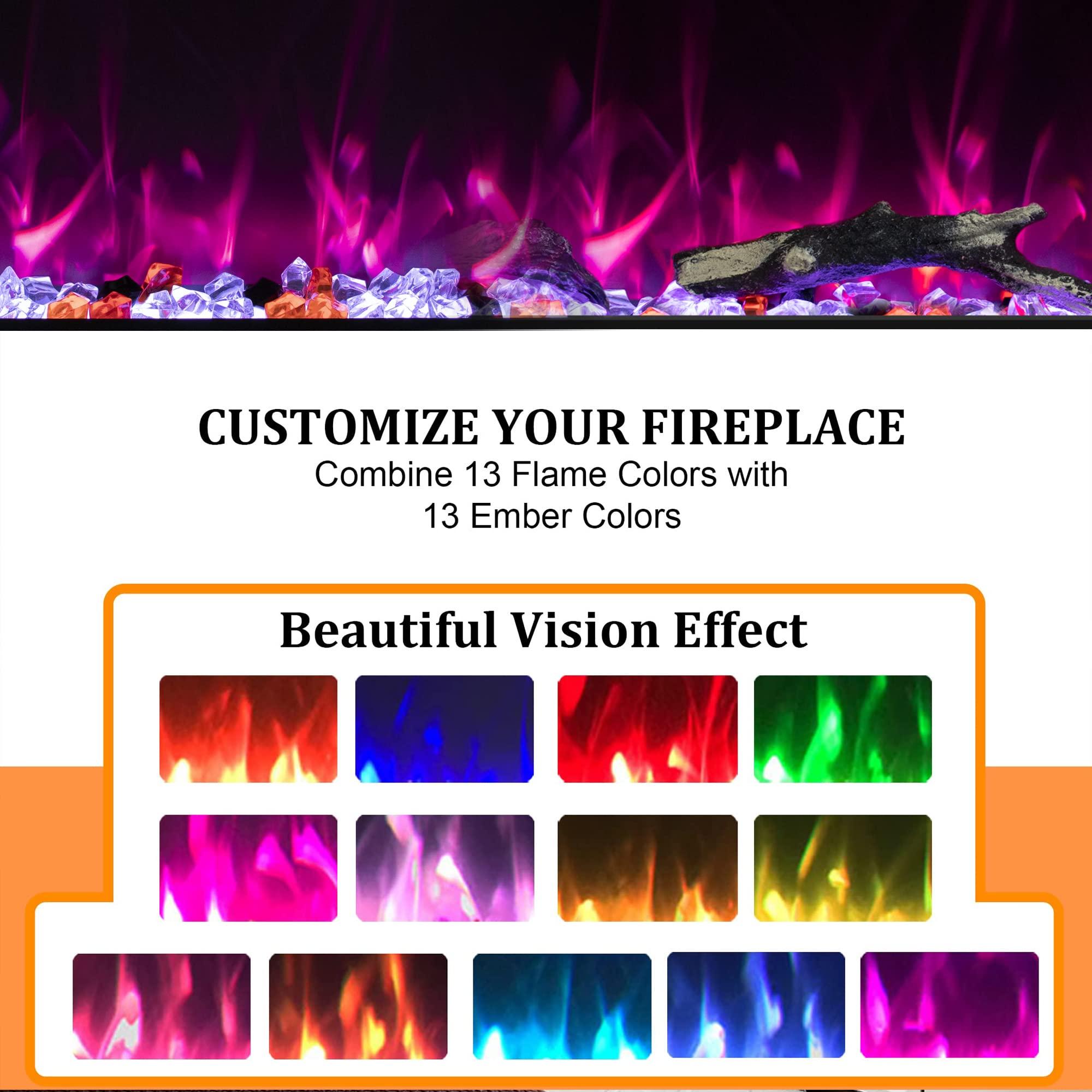 Oxhark Flame Oxhark Flame 65inch Electric Fireplace in Wall Recessed and Wall Mounted Fireplace Electric, 13 Flame Colors, Realistic Logs &Crystals Fuel Bed, Adjustable Temperature and Timer, 750W/1500W, Black