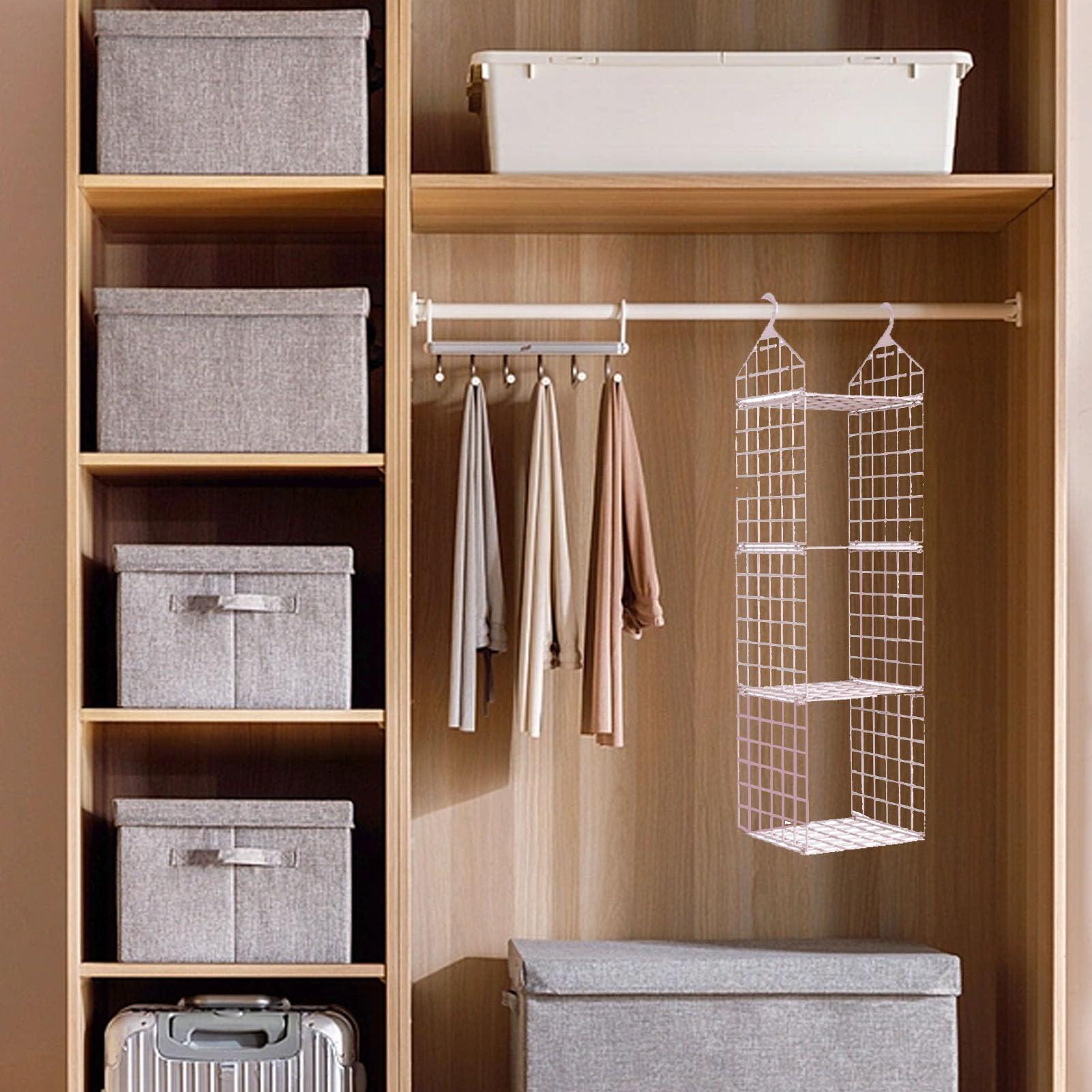 Yuezhongoo Yuezhongoo Hanging Closet Organizer, 3 Tier Pink Closet Shelves Plastic Closet Shelf Closet Organizers and Storage for Clothing Sweaters Shoes Handbags