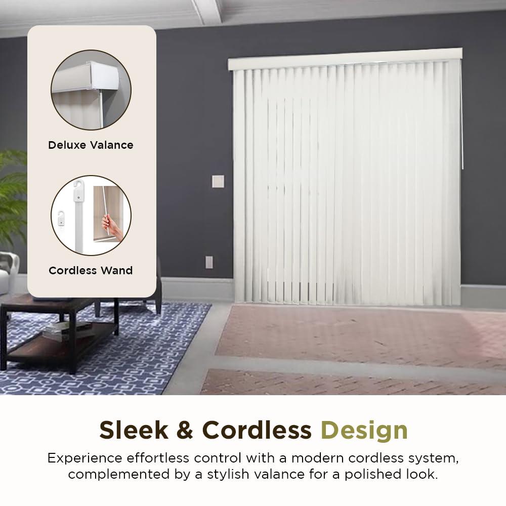 BlindDen BlindDen - Vinyl Vertical Window Blinds for Home - Vertical Blinds for Sliding Glass Doors - Solid Off-White 72" Wide x 60" Long, USA