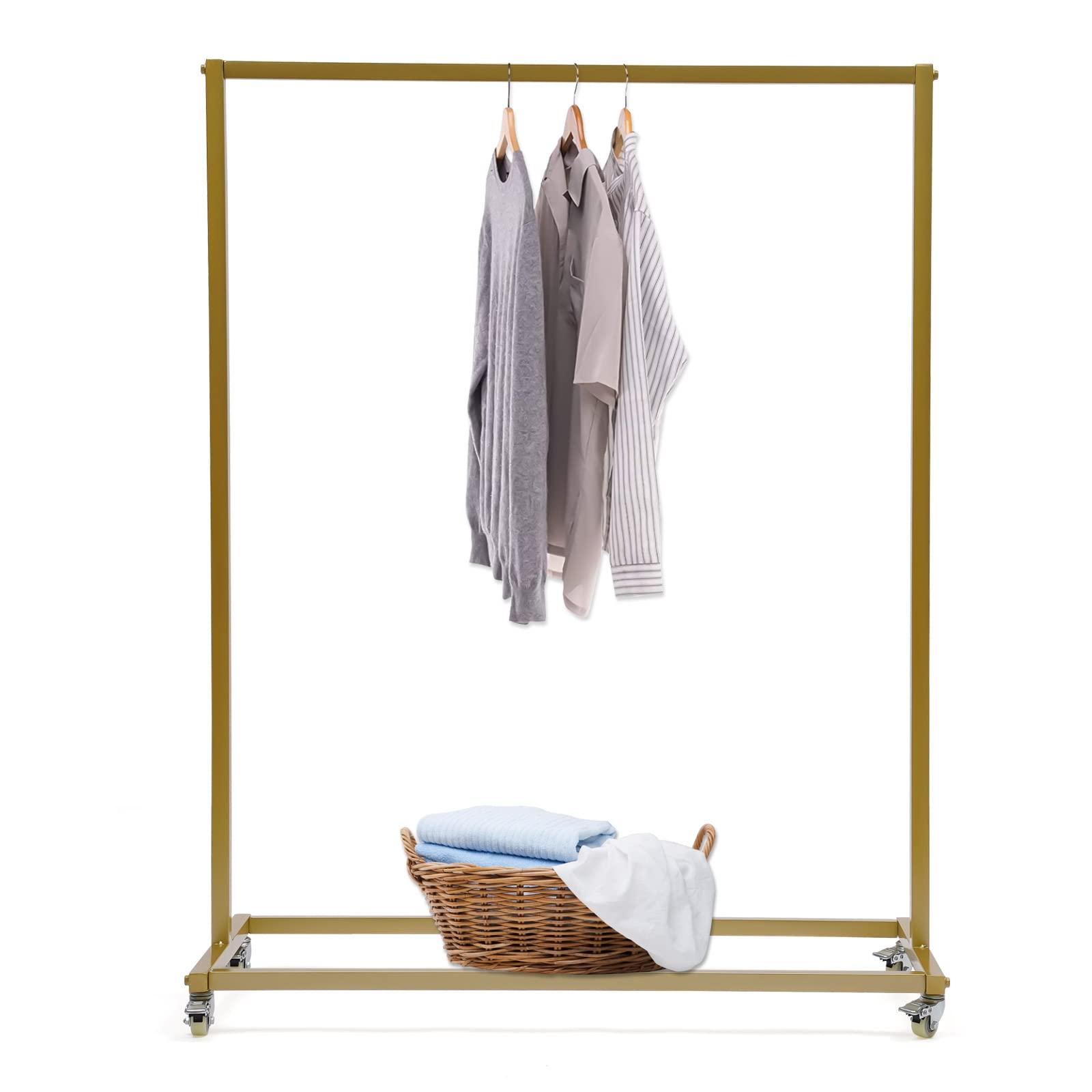 Fetcoi Fetcoi Clothes Rack with Wheels, Sturdy Steel Frame, Gold Garment Rack Clothing Racks for Hanging Clothes