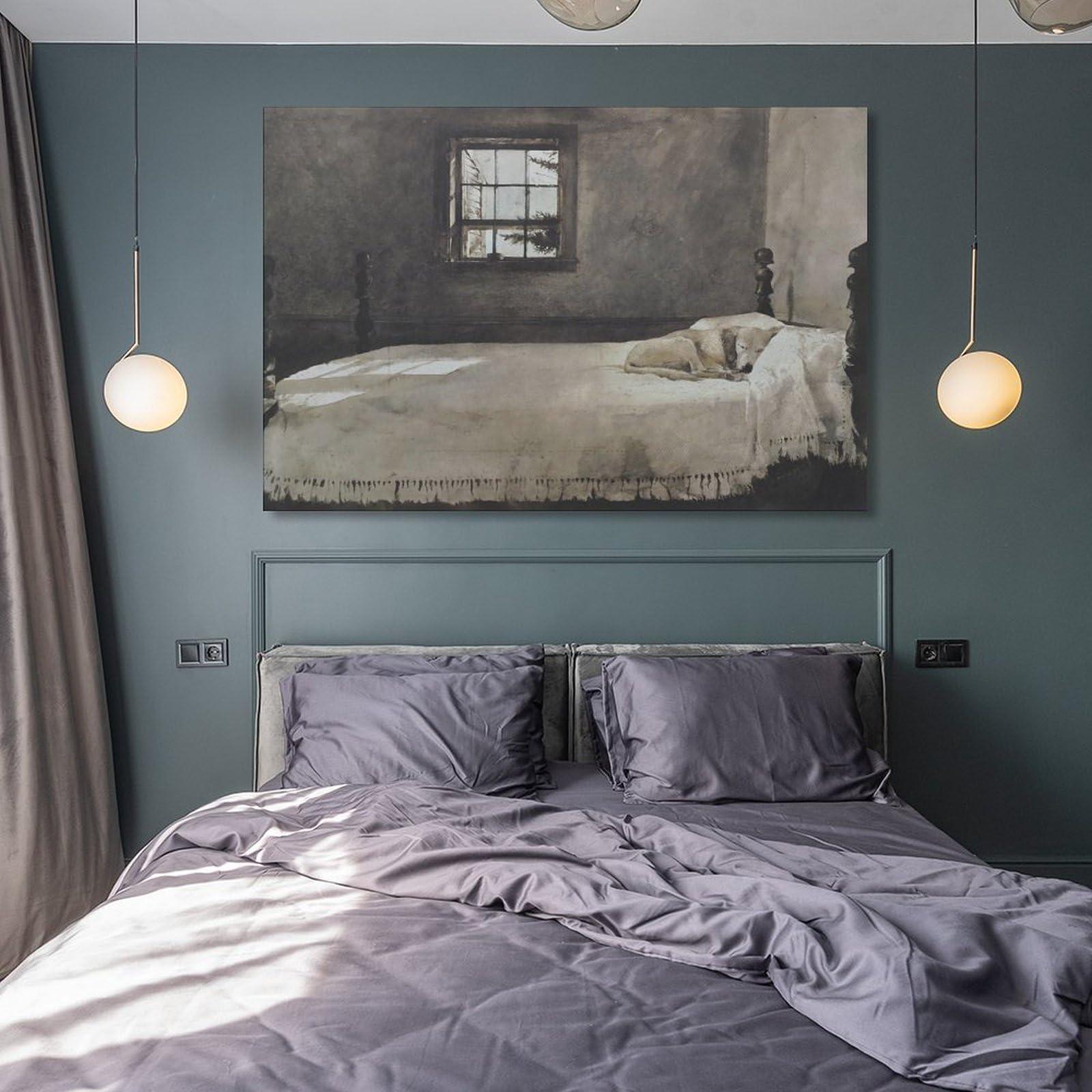 QNAOTQR Master Bedroom by Andrew Wyeth Realism Famous Painting Artist Poster Canvas Wall Art Print Suitable Canvas Wall Art Prints for Wall Decor Room Decor Bedroom Decor Gifts 24x36inch(60x90cm) Unframe-st