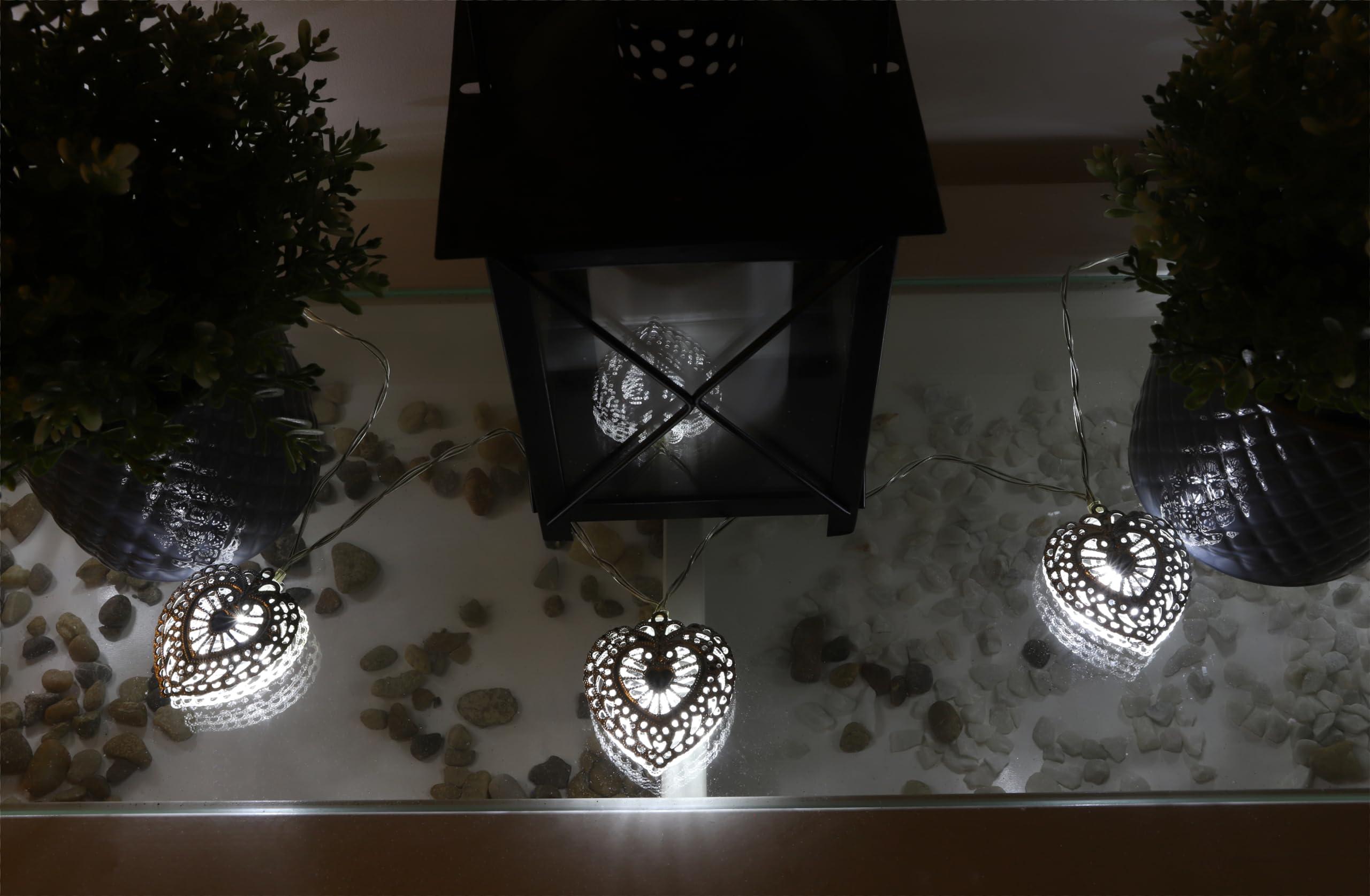 Christmas Concepts 1.5m (5ft) 10 Warm White LED Metal Filigree Heart Shaped Fairy Lights - Christmas Lights - Everyday Lights - Bedroom Lights (Filigree Silver)