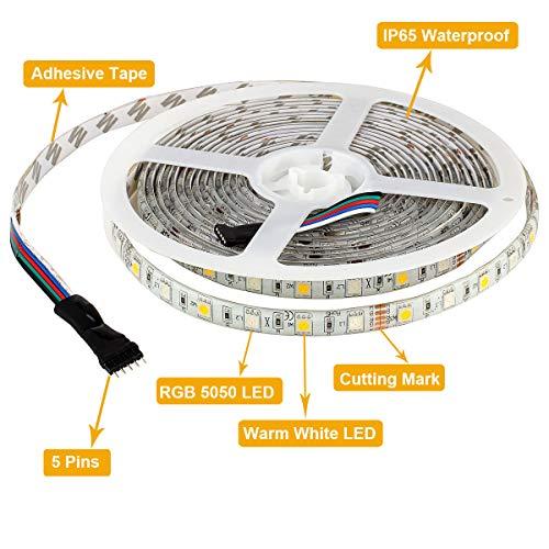 SUPERNIGHT SUPERNIGHT RGBWW LED Strip Light IP65 Waterproof RGB Color Changing Rope Lighting with Warm White 3500K Color 16.4ft 300leds 5050 Tape Light (RGB + Warm White)