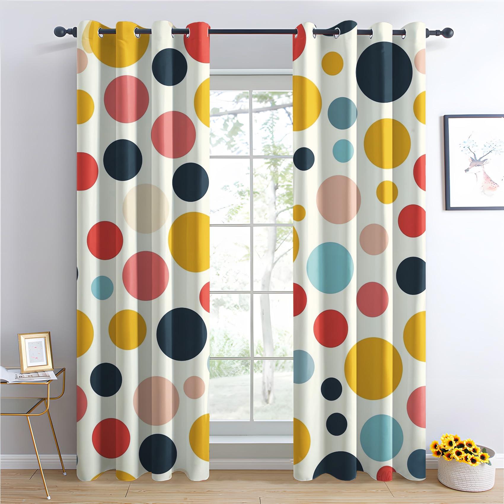 Phtbz Polka Dot Curtains for Kids Room - Polka Dots Blackout Curtains for Bedroom Living Room, Geometric Curtains & Home Decor, Colorful Window Curtains & Drapes, 45 Inch Curtains 2 Panel Set