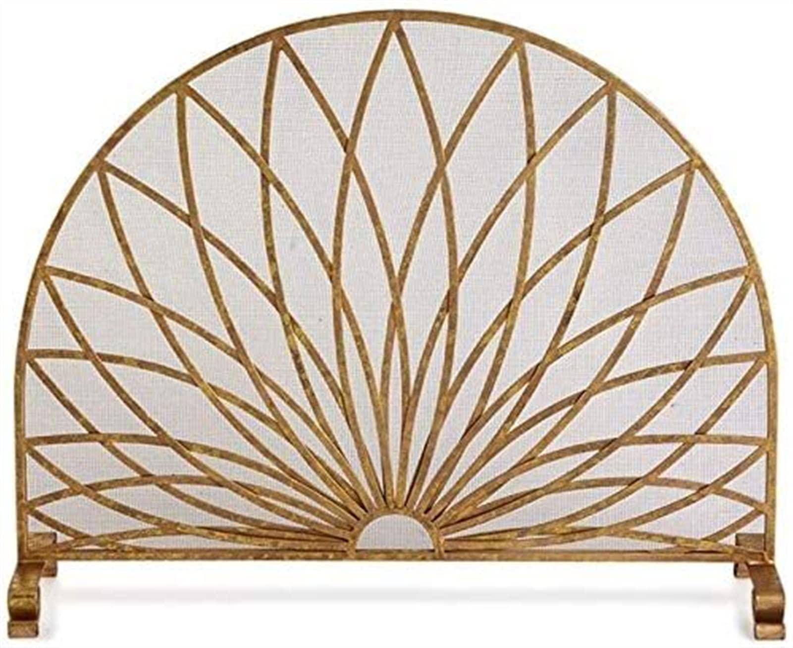 GTORCZDF GTORCZDF Fireplace Screen Screen Fire Guard Fireplace Screen Decorative Fireplace Screen Gold Fan, Metal Freestanding Fire Guard with Spark Proof Mesh Cover