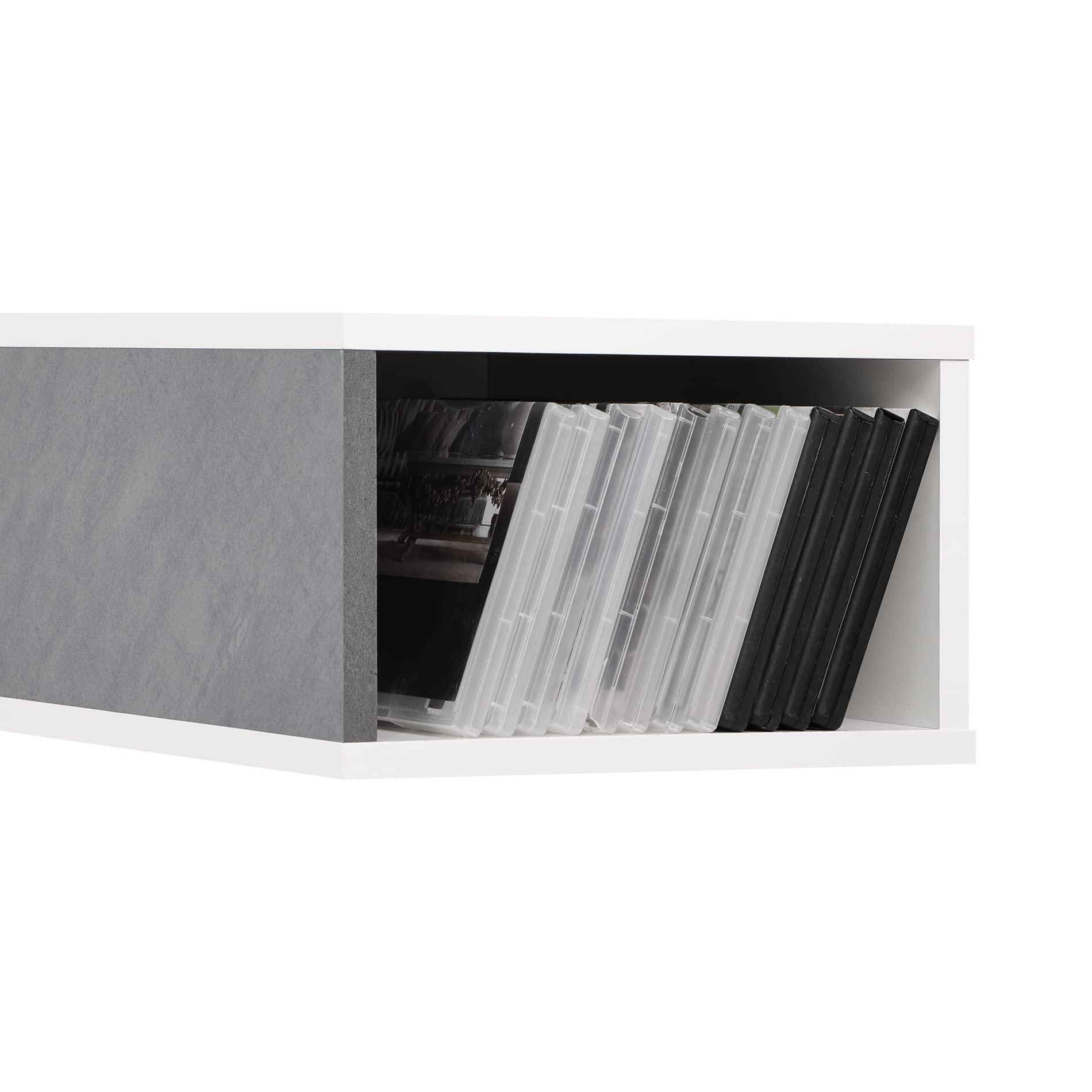 WAMPAT WAMPAT Floating 70 inch TV Stand with Yellow/Blue LED Lights, Entertainment Center Media Console, Wall Mounted Shelf Media Console Cabinet with Storage for 65/70/75 Inch TVs, White&Grey