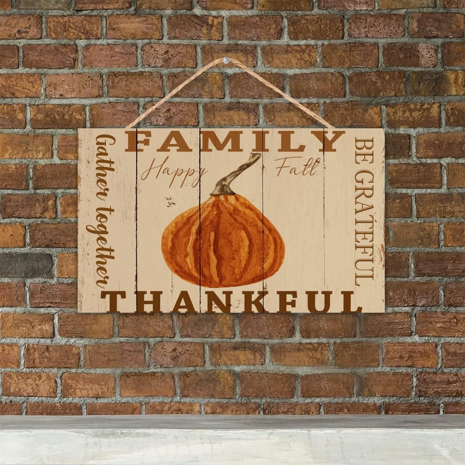 TEANFUN Farmhouse Home Sign Family Wall Decor Be Grateful Thankful Family Gather Together Wall Art Decor 8\"x14\" Farmhouse Wall Signs for Thanksgiving Home Decor Wall, Kitchen, Bedroom, Office