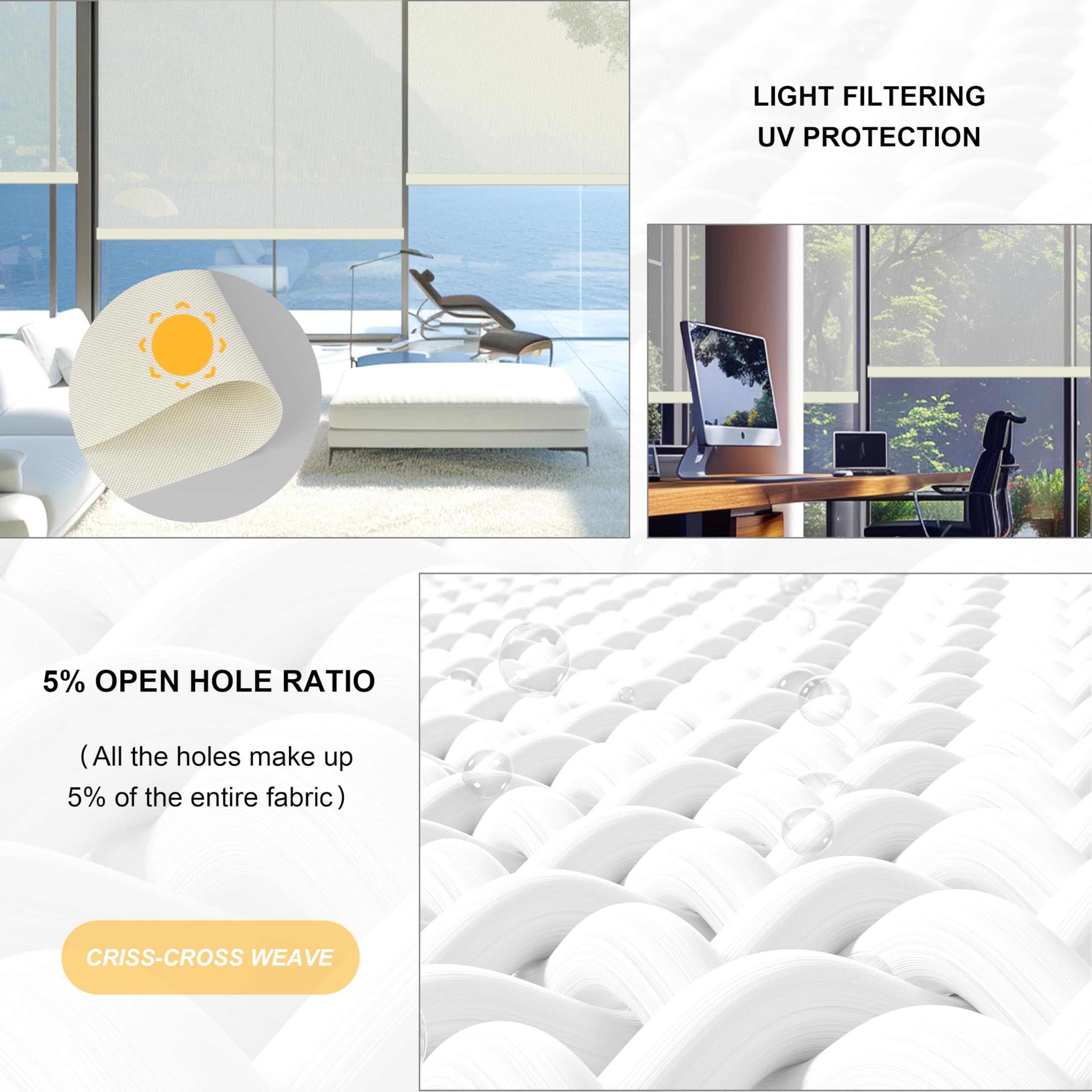 HOTSOON HOTSOON Light Filtering Roller Shades for Windows, Cordless Roller Blinds with UV Protection, Window Blinds, Solar Fabric Window Shades Easy Installation for Home Office, White, 12" W x 84" H