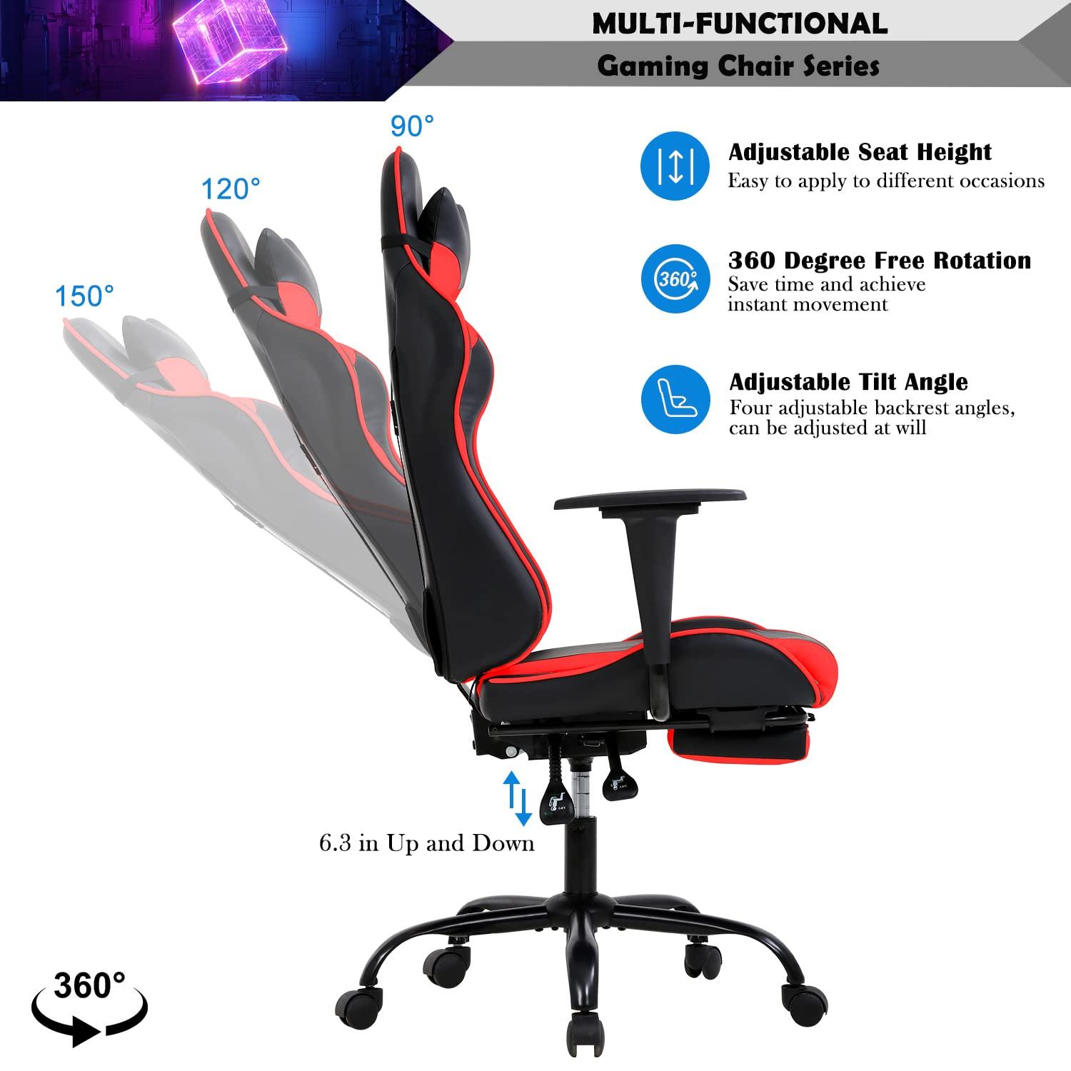 YIQIEDEY Gaming Chair, Video Game Chair, Cheap Computer Gaming Chair PU Leather High Back PC Gaming Chair Ergonomic Racing Swivel Office Desk Chair with Headrest and Lumbar Support for Adults Kids Red