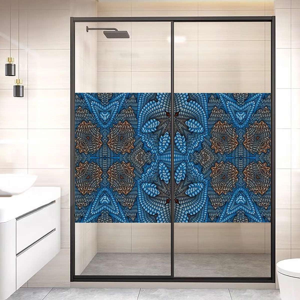 MizuH Curtain Thermal Control Glass Sticker Abstract Reusable and Removable Window Clings Glass Door Stickers Geometric Design Floral Symmetry Art 17.7 W x 23.6 L lnch Blue and Yellow