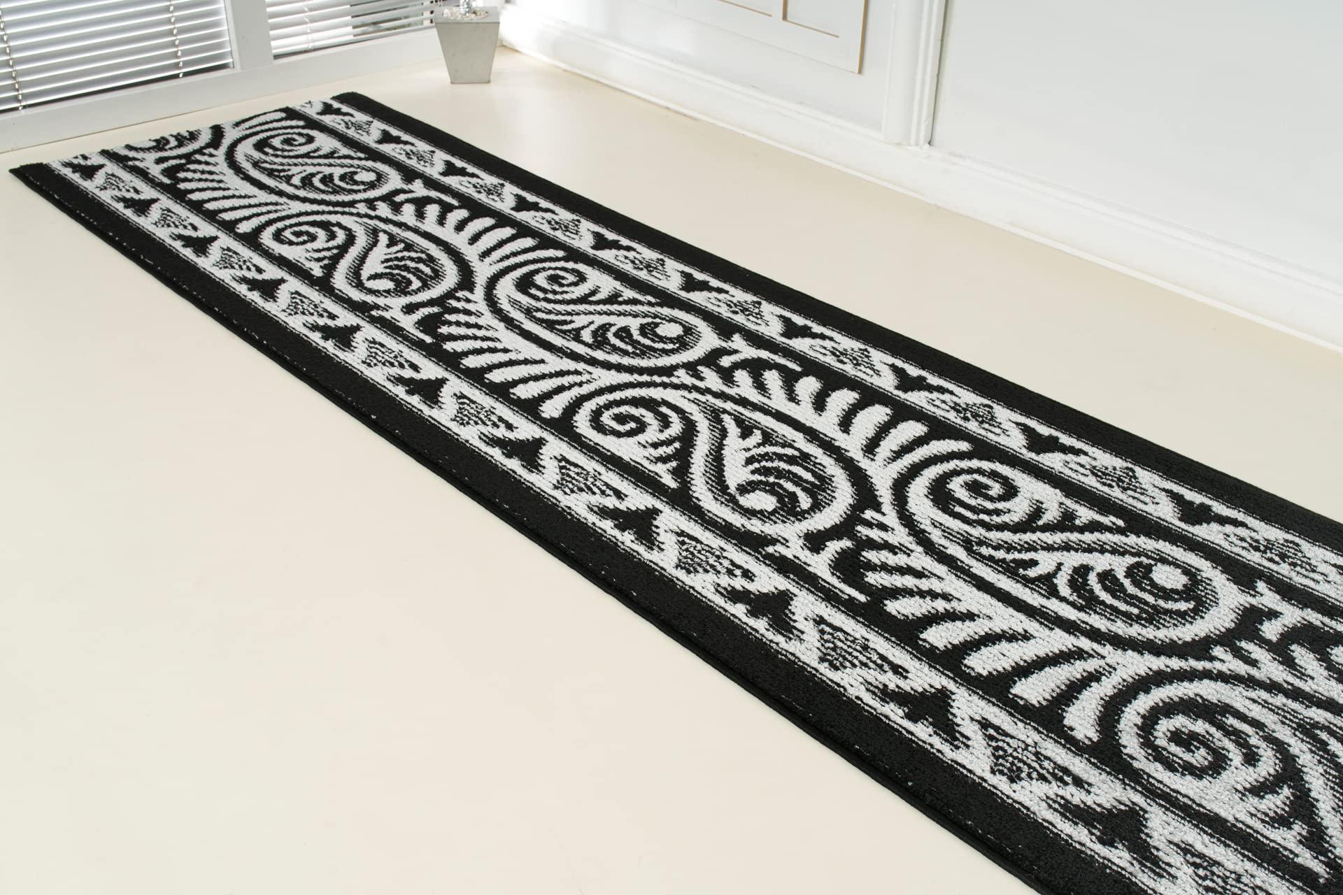 REMNAZ HOME DECOR Custom Length Cut to Size Tribal Ethnic Southwestern Inspired Hallway Runner Rug, Non Slip Rubber Backed, 31 inch Wide X Customized Length, Mayan Black, 31 inch X 24 feet