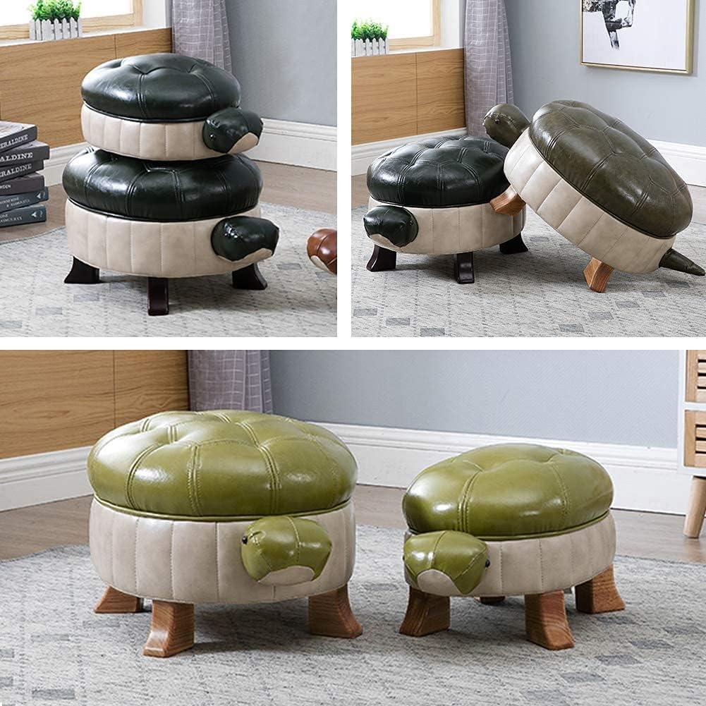 Kelendle Kelendle Animal Footstool Turtle Upholstered Ottoman PU Leather Pouf Wood Foot Stool Rest for Living Room Bedroom Sofa Bench Seat Chair, Grass (Small, Dark Green)