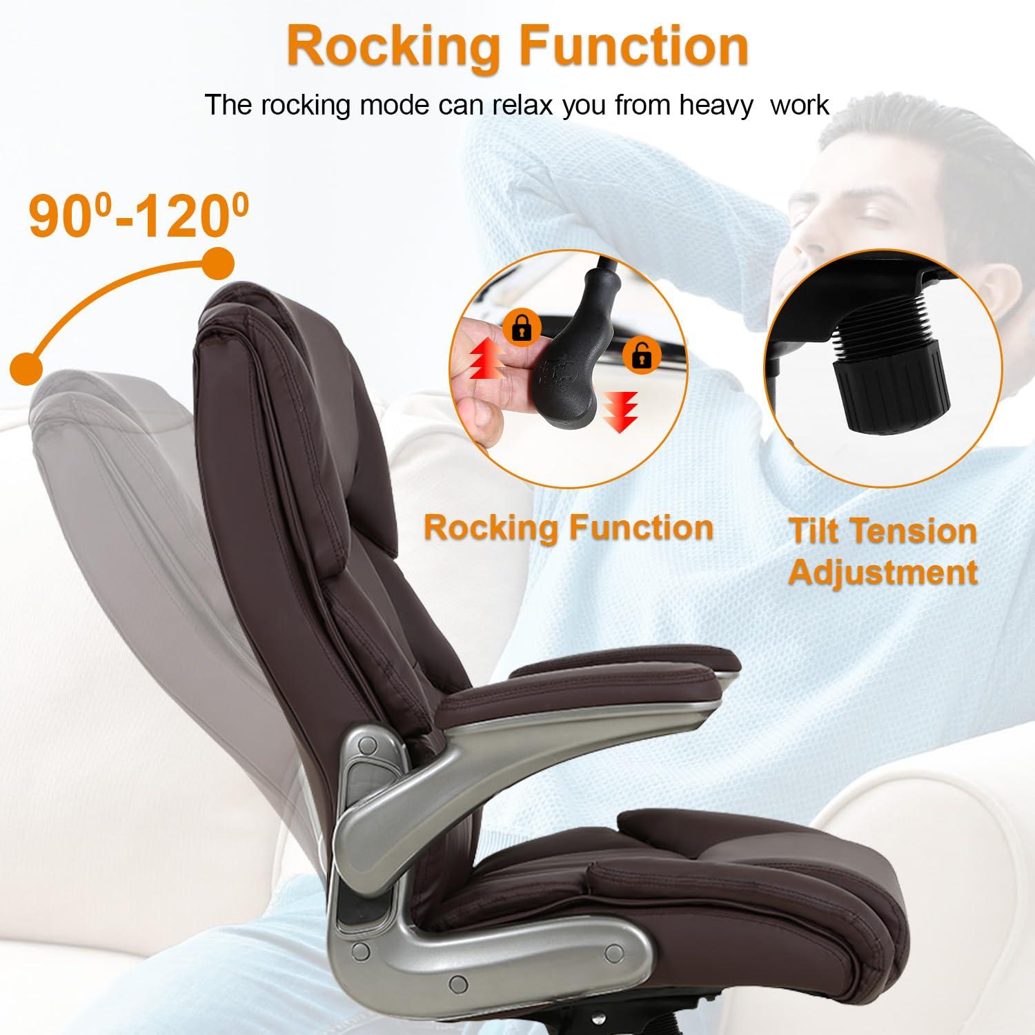 PayLessHere PayLessHere Big and Tall Office Chair 400lbs Adjustable Executive Leather Desk Chair with Armrest Computer Desk Chair Rolling Swivel Computer Pu Leather Chair for Heavy People (Brown)