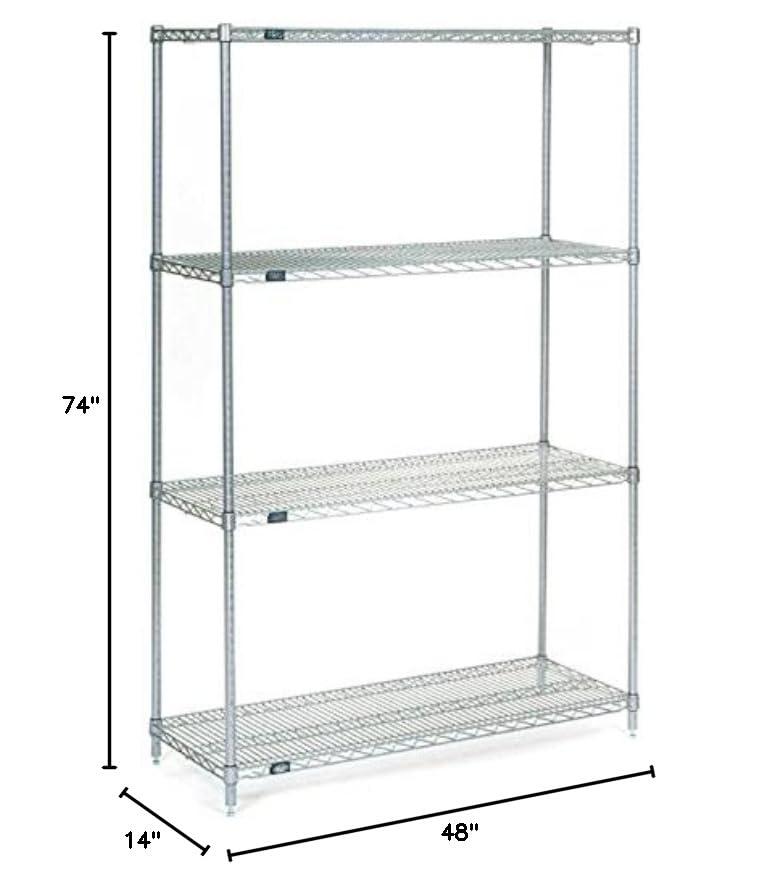 Nexel Nexel Stainless Steel, 5 Tier, Wire Shelving Starter Unit, 48"W x 14"D x 74"H