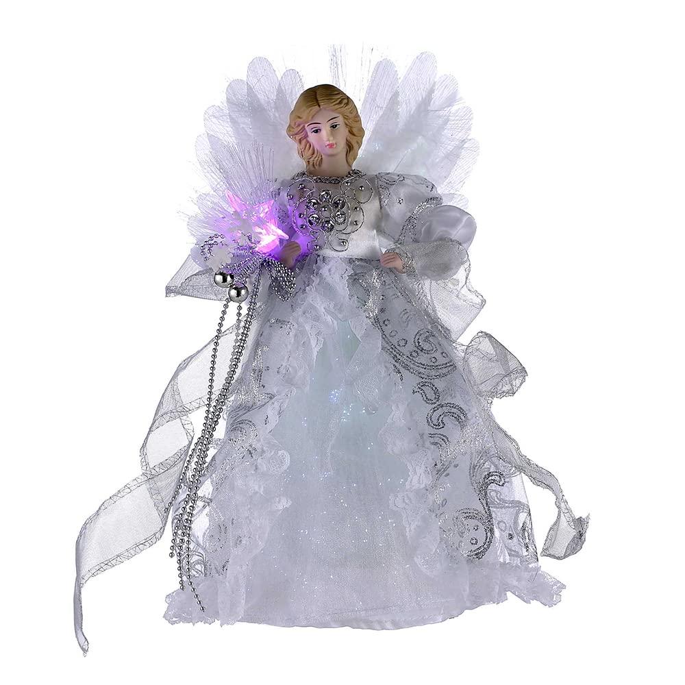 Kurt S. Adler Kurt Adler CUL Fiber Optic LED Angel Christmas Treetop Figurine, 12-Inch, White and Silver