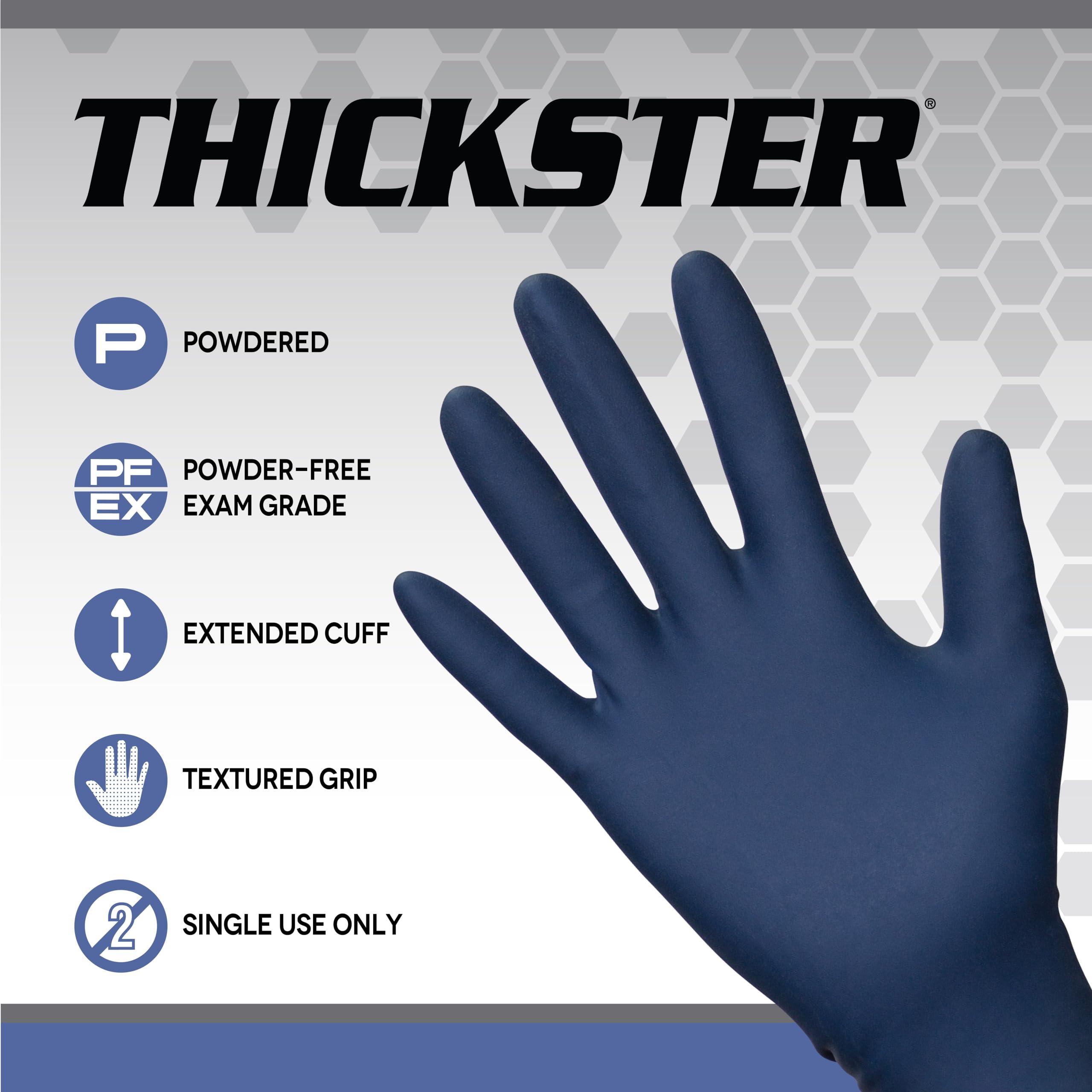 THICKSTER Thickster Powder-Free Exam Grade Latex Disposable Gloves. Size Large. Blue, 14 mil Thickness, 12\" Length. Fully Textured for Superior Grip. Single Use. Pack of 50. (6603-20)