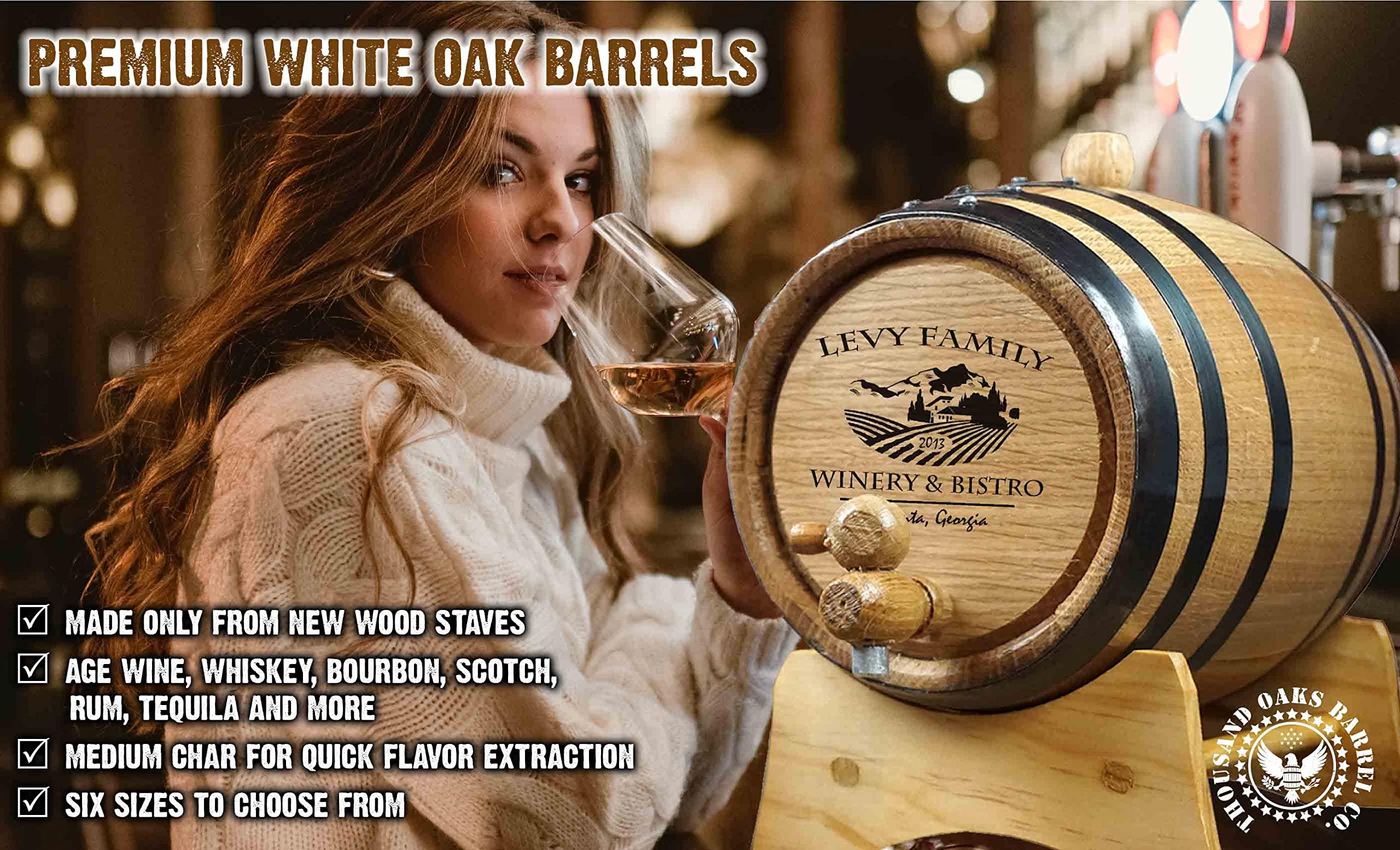 THOUSAND OAKS BARREL Personalized 2.5 Gallon Oak Aging Barrel (10 Liter) with Stand, Bung and Spigot - For The Home Brewer, Distiller, Wine Maker and Cocktail Aging Bartender (B314)