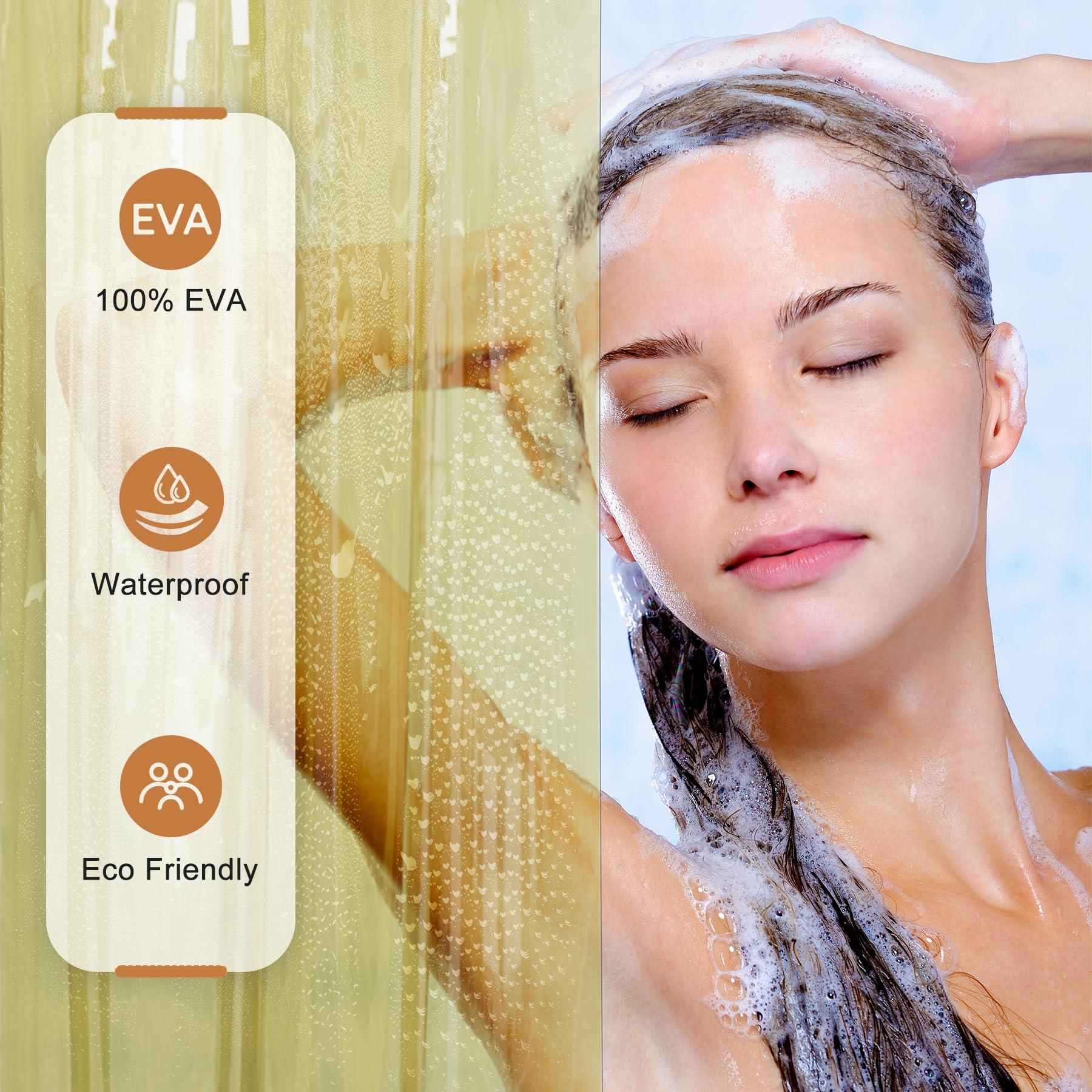 AmazerBath AmazerBath Shower Curtain Liner, 100% EVA Clear Yellow Heavy Duty Shower Curtain and Liner 2-in-1, 72x72 Luxury Plastic Weighted Bathroom Shower Liner, 12 Rustproof Grommets & 3 Heavyweight Stones