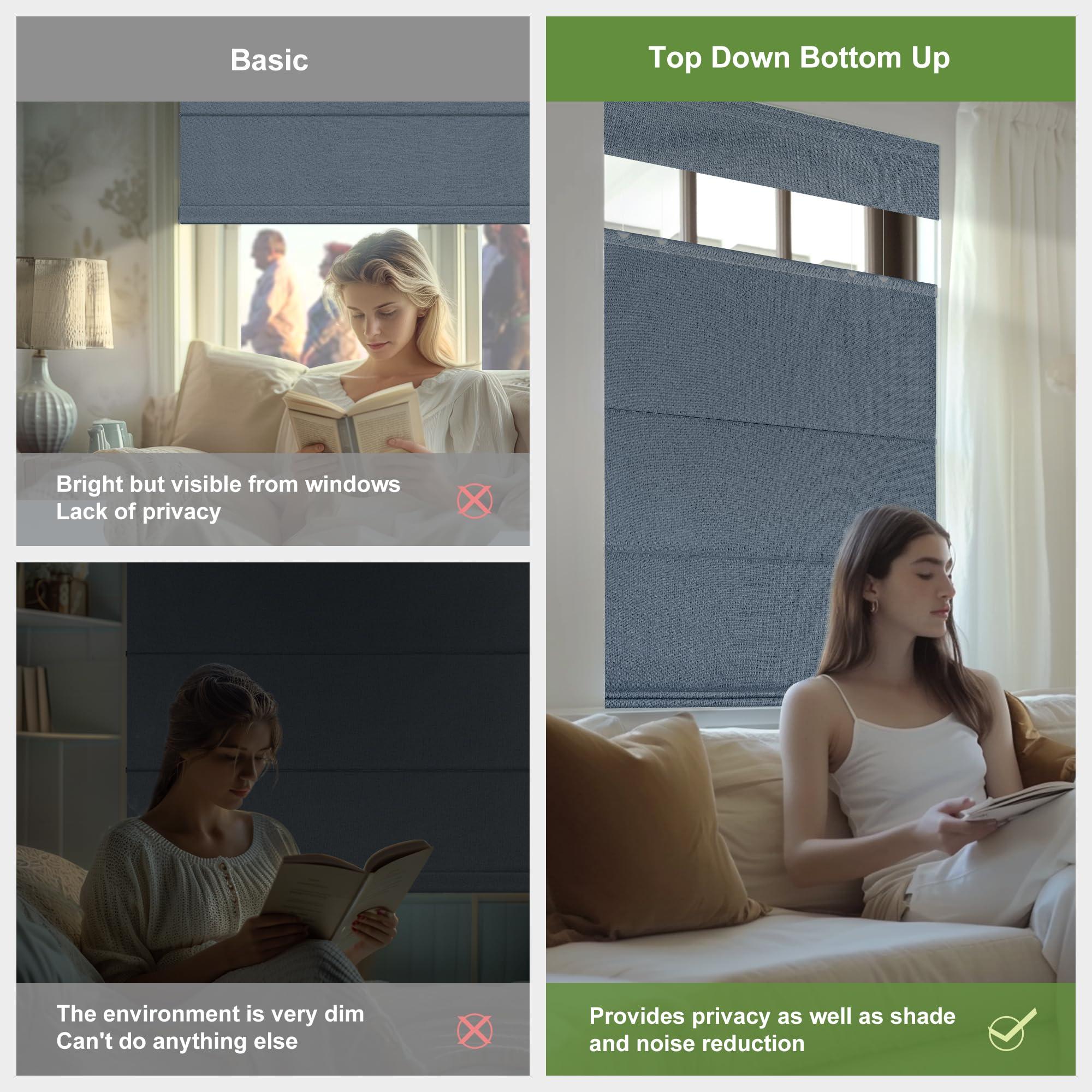 MoDanCeQ MoDanCeQ Top Down Bottom Up Roman Shades for Windows, Blackout Cordless Roman Blinds, Easy to Install Thermal Insulated Window Blind for Kitchen, Blue, 27.5" W x 64" H