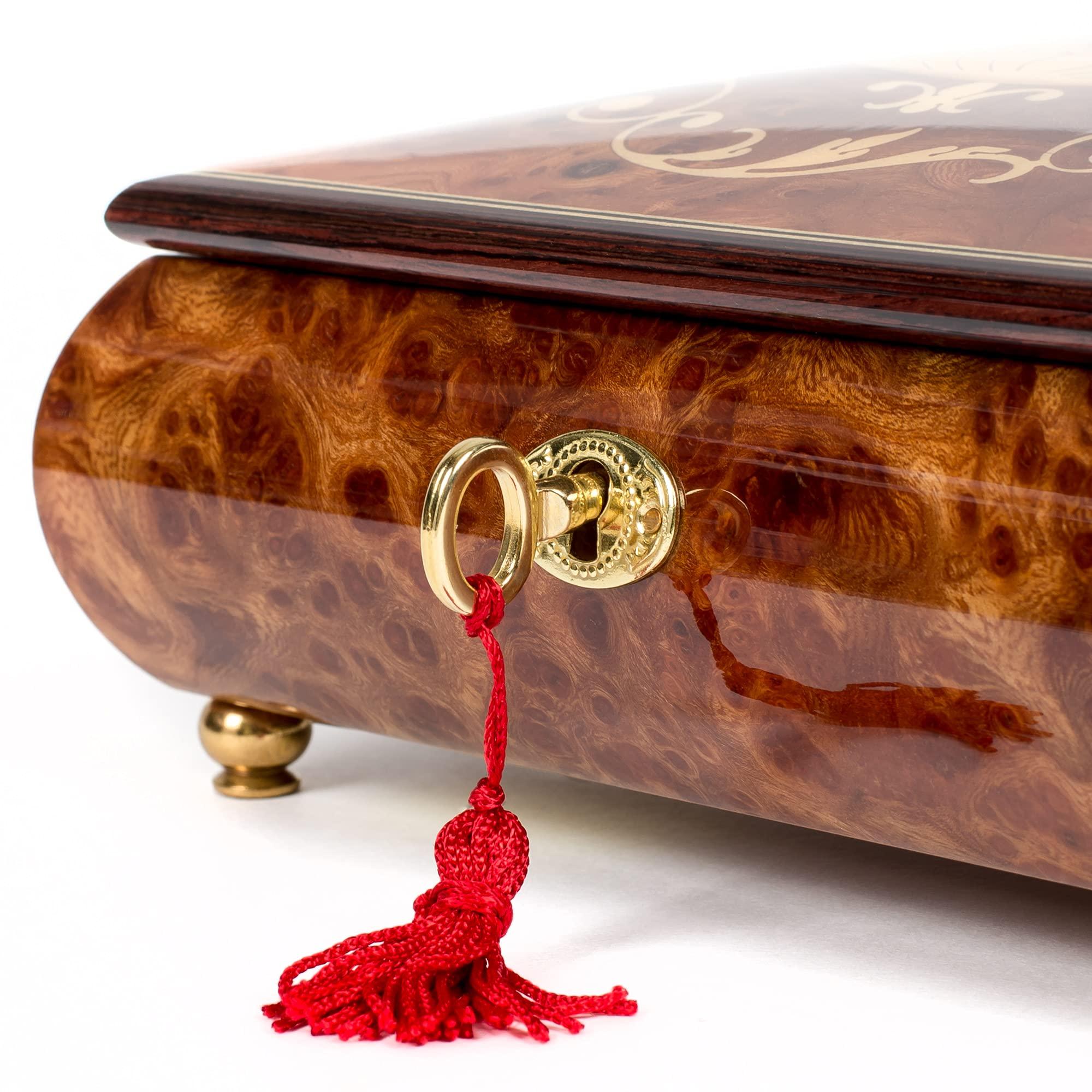 Splendid Music Box Co. Splendid Square Italian Inlaid Floral music box/jewelry box with lace design in high gloss finish with customizable tune options