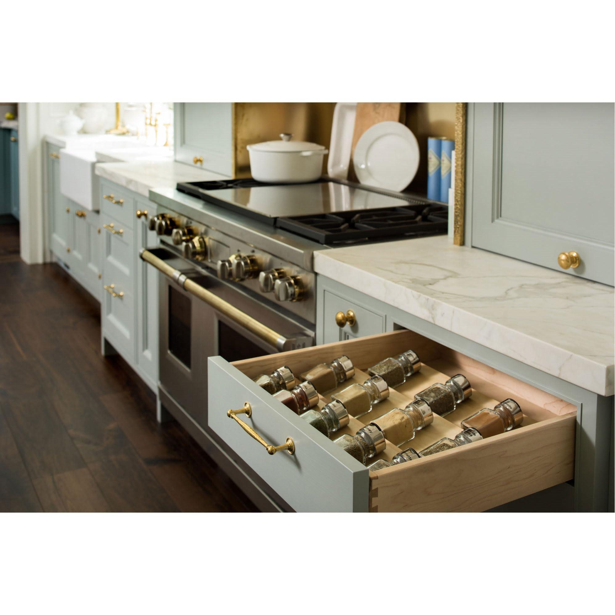 Rev-A-Shelf Rev-A-Shelf 22\" 3 Tiered Seasoning Organizer, Trim-to-Fit Wooden Kitchen Draw and Cabinet Home Storage Insert, Pull Out Spice Rack, Maple, 4SDI-24