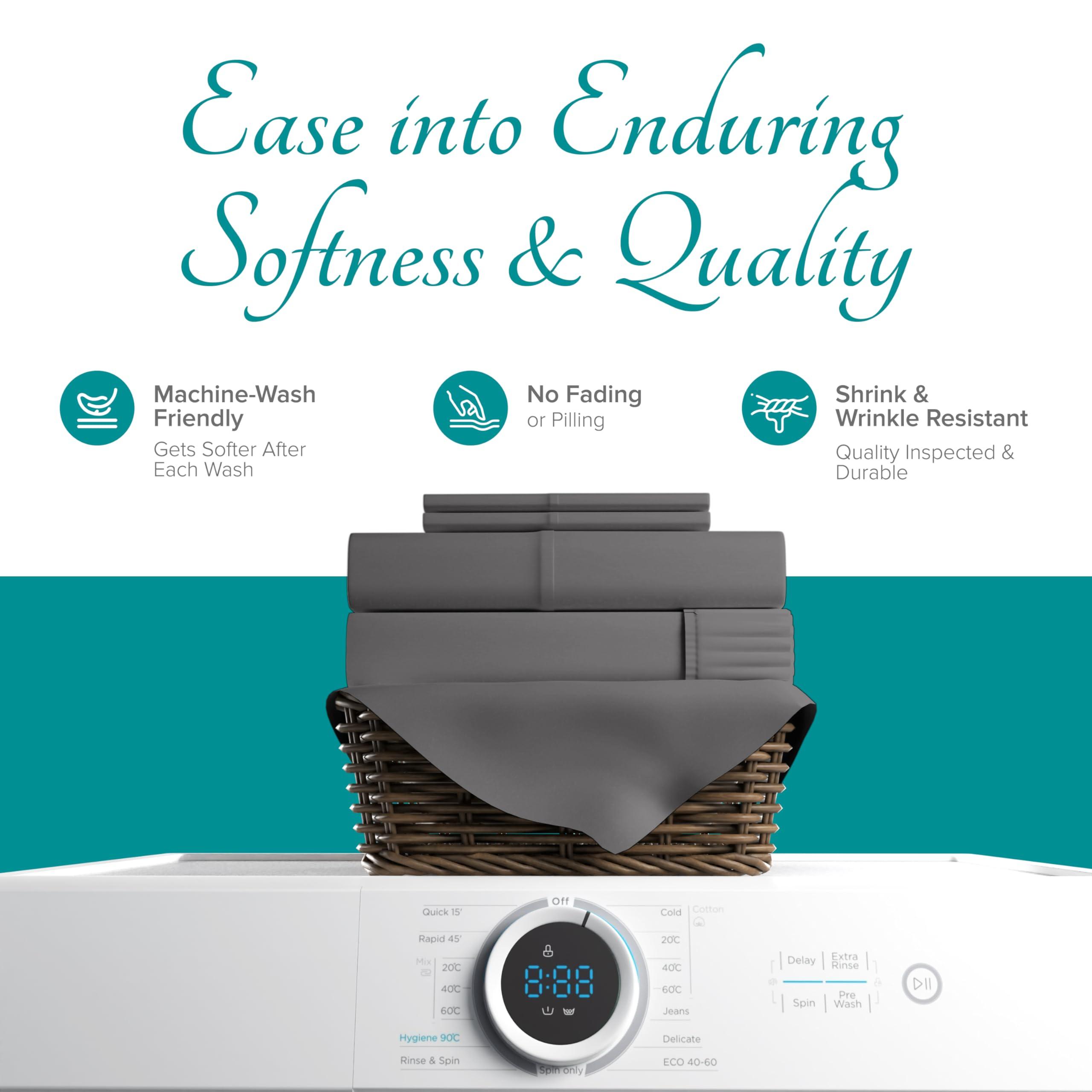 Carressa Linen Carressa Linen 100% Egyptian Cotton Split King Sheets Sets for Adjustable Bed - 800 Thread Count 5 PC Top Split King Sheet for Sleep Number Bed, Soft Cooling Sheets, Fits Mattress Upto 18\" - Dark Grey