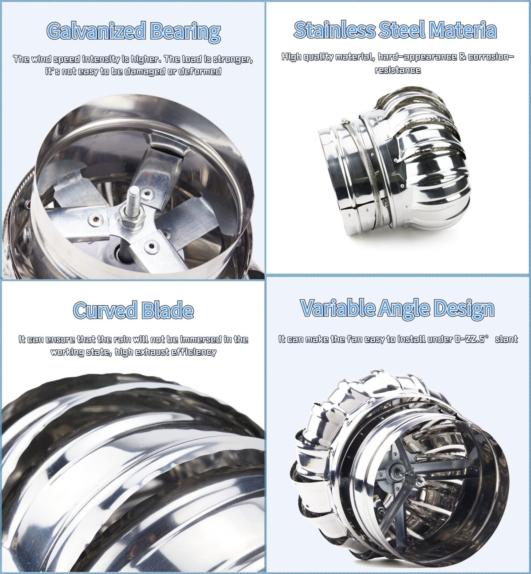 WAHHWF WAHHWF Round Chimney Cap 4 6 8 10 12 Inch for Outside, Spinner Stainless Steel Fireplace Chimney Cover, Rotating Top Chimney Flue Cowl Pipe Vent Cover