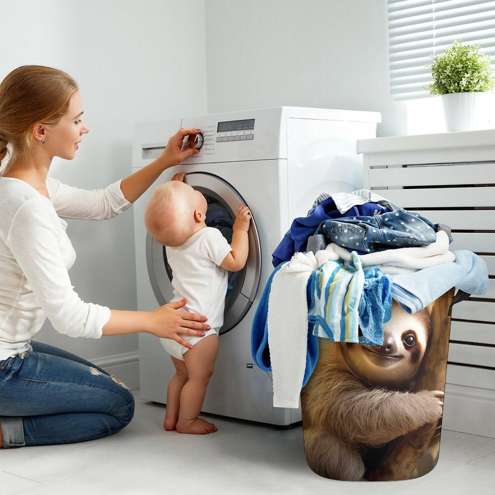 Nudquio Sloth Animal Laundry Basket Collapsible Laundry Hamper Dirty Clothes Storage Bag for Bathroom College Dorm One Size