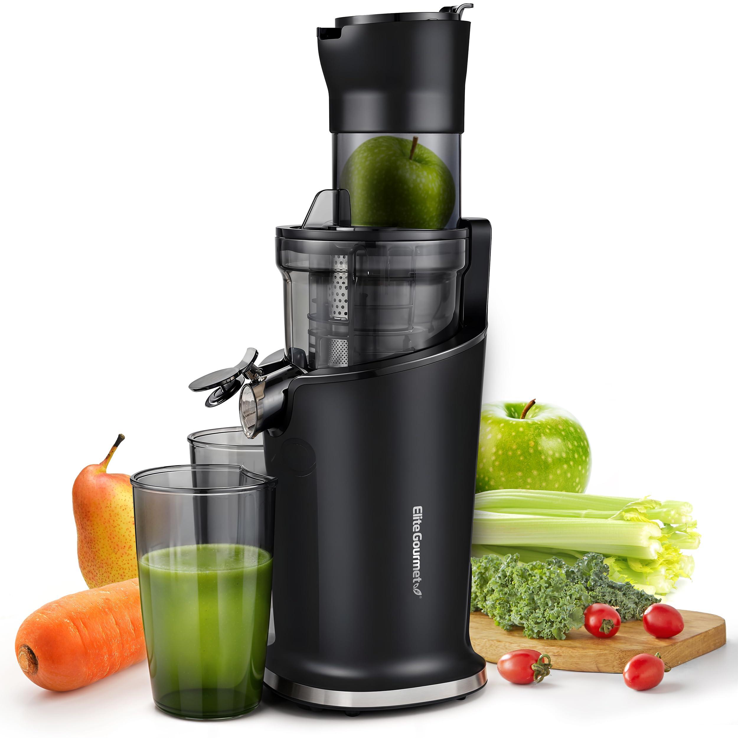 Elite Gourmet Elite Gourmet EJX017 Whole Fruit 3 Feeding Chute, Dynamic Masticating Slow Juicer, High Yield Cold Press Juice Extractor, Nutrient and Vitamin Dense, Easy to Clean, 27 oz Juice Cup, Black