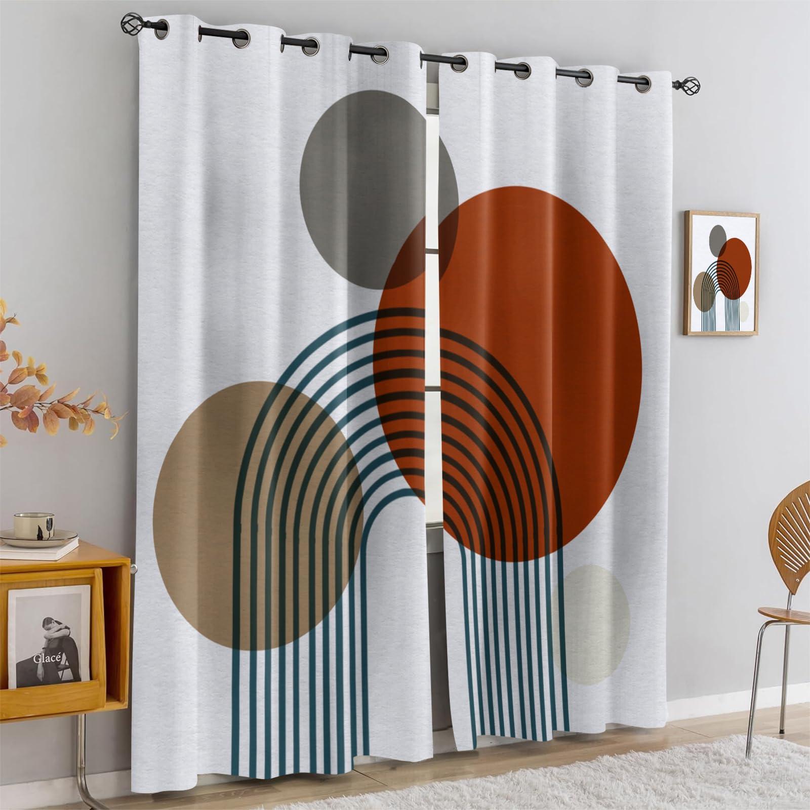 MPUTIE Mid Century Gray Brick Red Circle Kids Curtains, Minimalist Boho Arch Blackout Curtains, Thermal Insulated Grommet Washable Window Drapes for Bedroom Kitchen Apartment Nursery 2 Panels - 63x63Inch