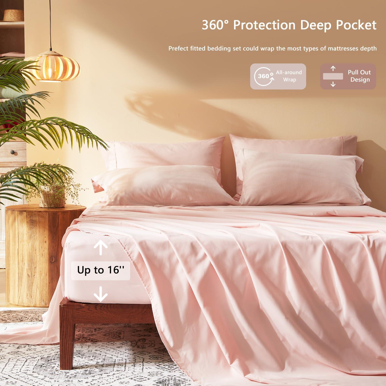 UNILIBRA UNILIBRA King Comforter Set 7 Pieces Bed in a Bag - Light Pink King Soft Bedding Set for All Seasons - Cationic Dyeing Bed Comforter Sets with Comforter, Flat Sheet, Fitted Sheet, Pillowcases & Shams