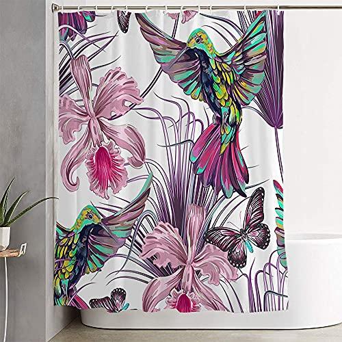 Mearklwd Mearklwd Fabric Waterproof Shower Curtains Popular Jungle Summer Pattern Beach Succulent Hummingbirds Flying Orchid Animals Leaf Wildlife Shower Curtain for Bathroom with Hooks 72 x 78 Inches