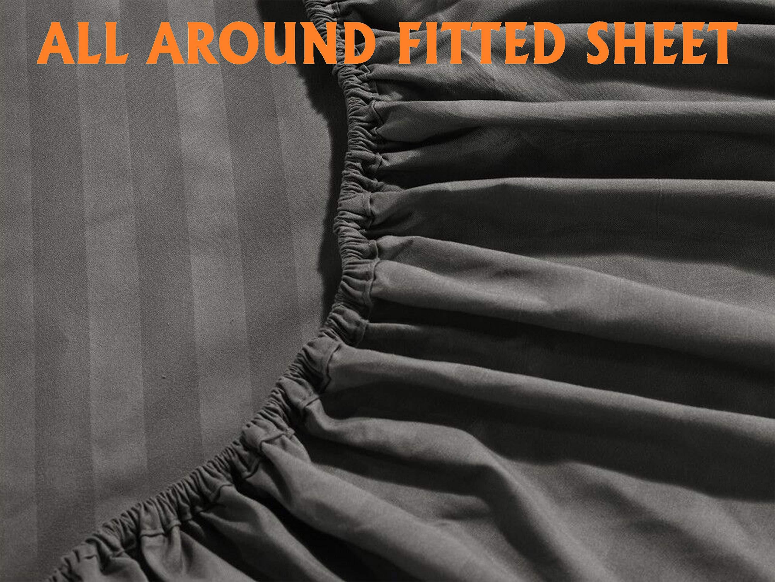 Elegant Comfort Elegant Comfort Best, Softest, Coziest 6-Piece Sheet Sets! - 1500 Premier Hotel Quality Luxurious Wrinkle Resistant 6-Piece Damask Stripe Bed Sheet Set, Full Grey