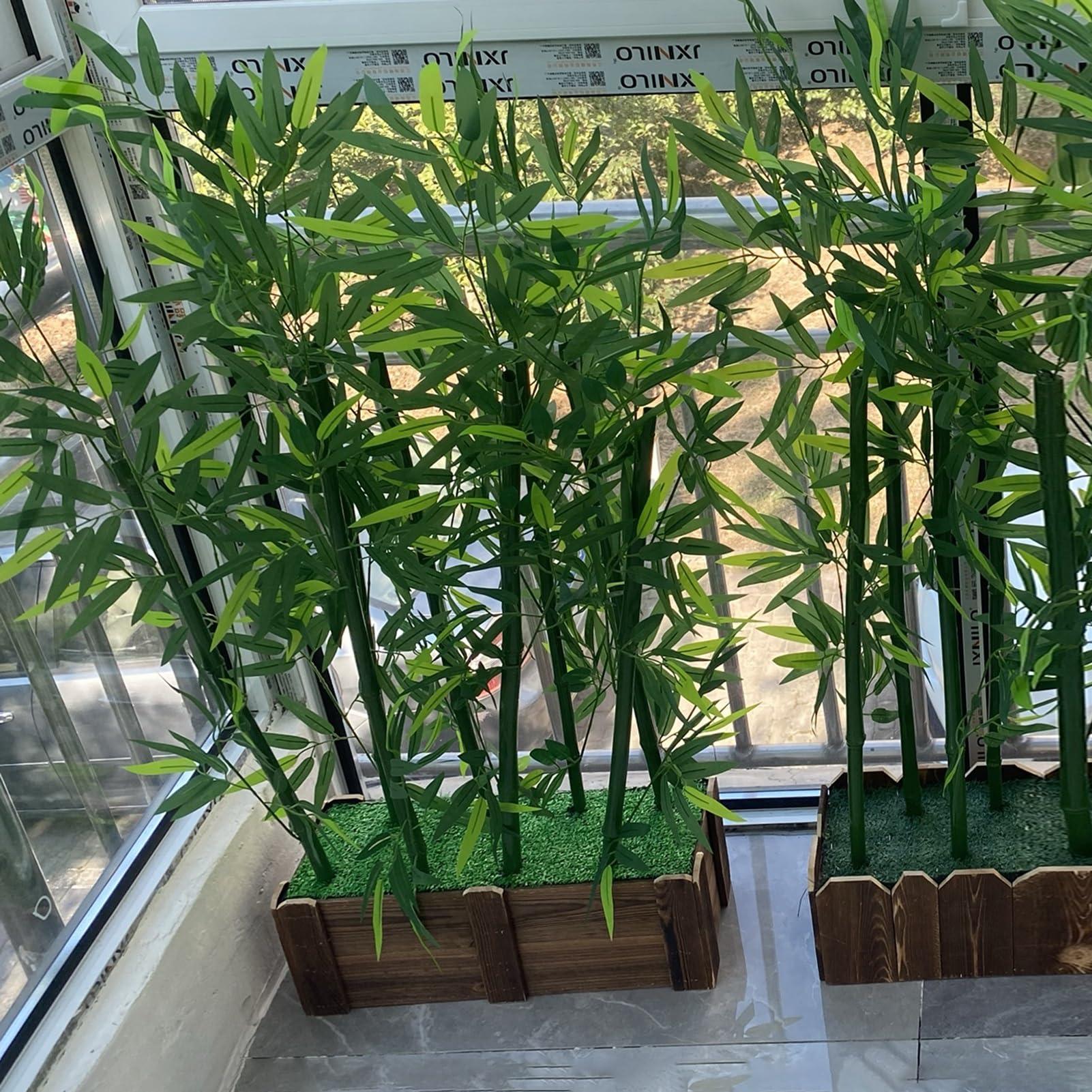 CMYUN Balcony Greenery Wall Artificial Bamboo, Tall Plant Privacy Fence with Wood Base, Indoor Outdoor Wall Dividers Faux Bamboo, Easy to Move (Color : Base-1.2m-20 Pole, Size : H-1m(39 3/8\"))